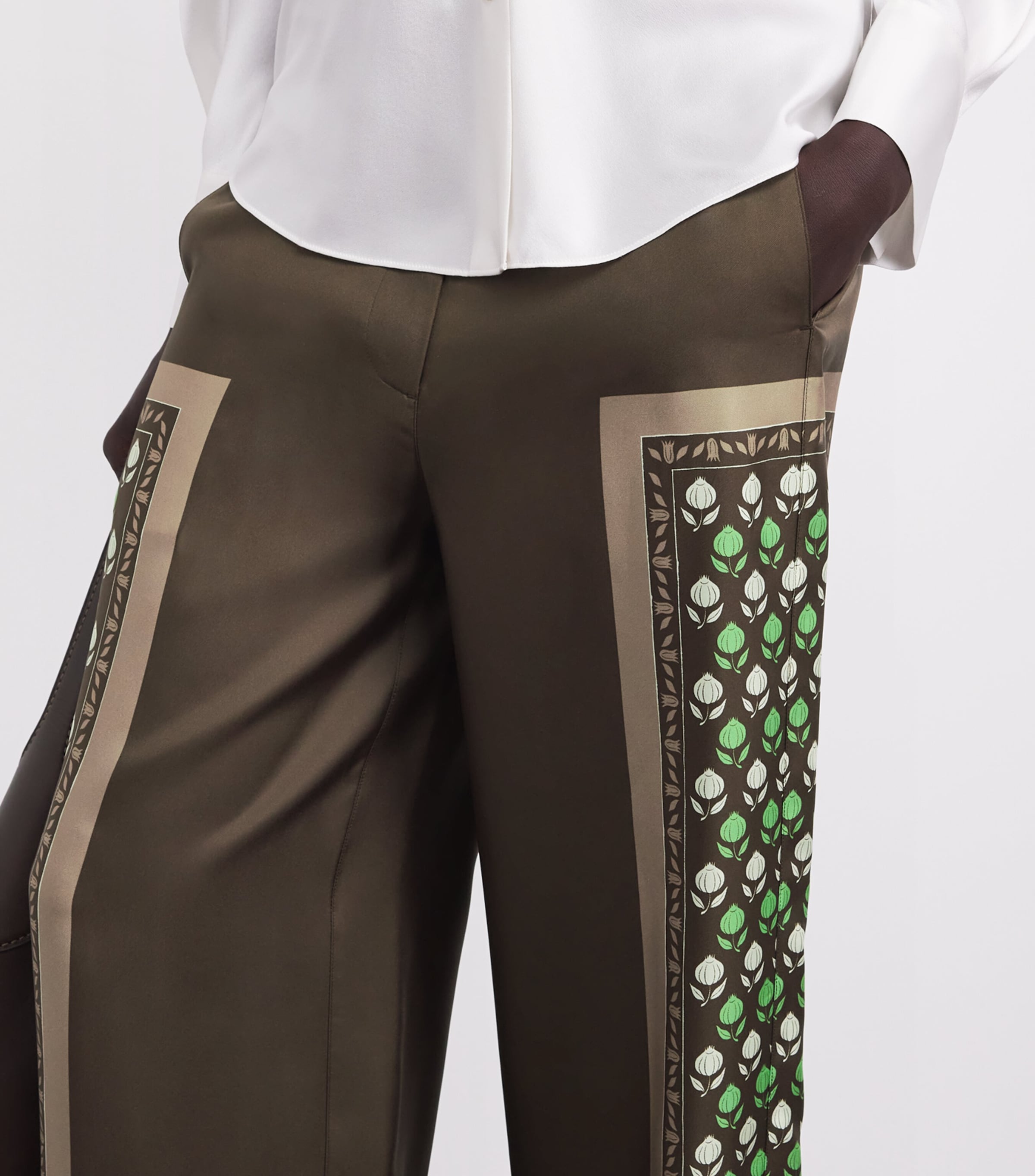 Tory Burch Womens Silk Satin Straight Trousers Chocolate Pmgrnte Image 3