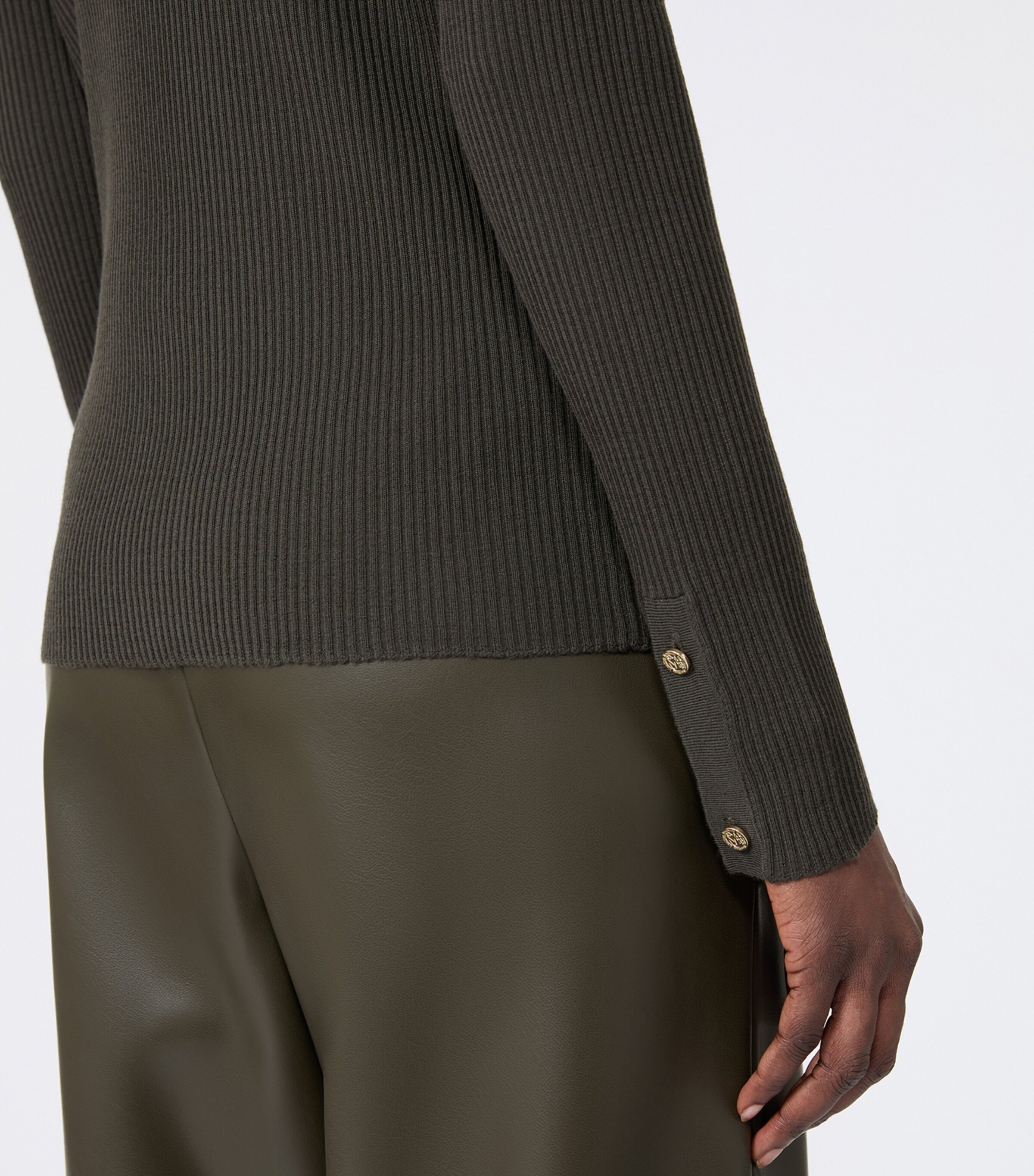 Max Mara Womens Virgin Wool Rib-Knit Sweater Kaki Image 5