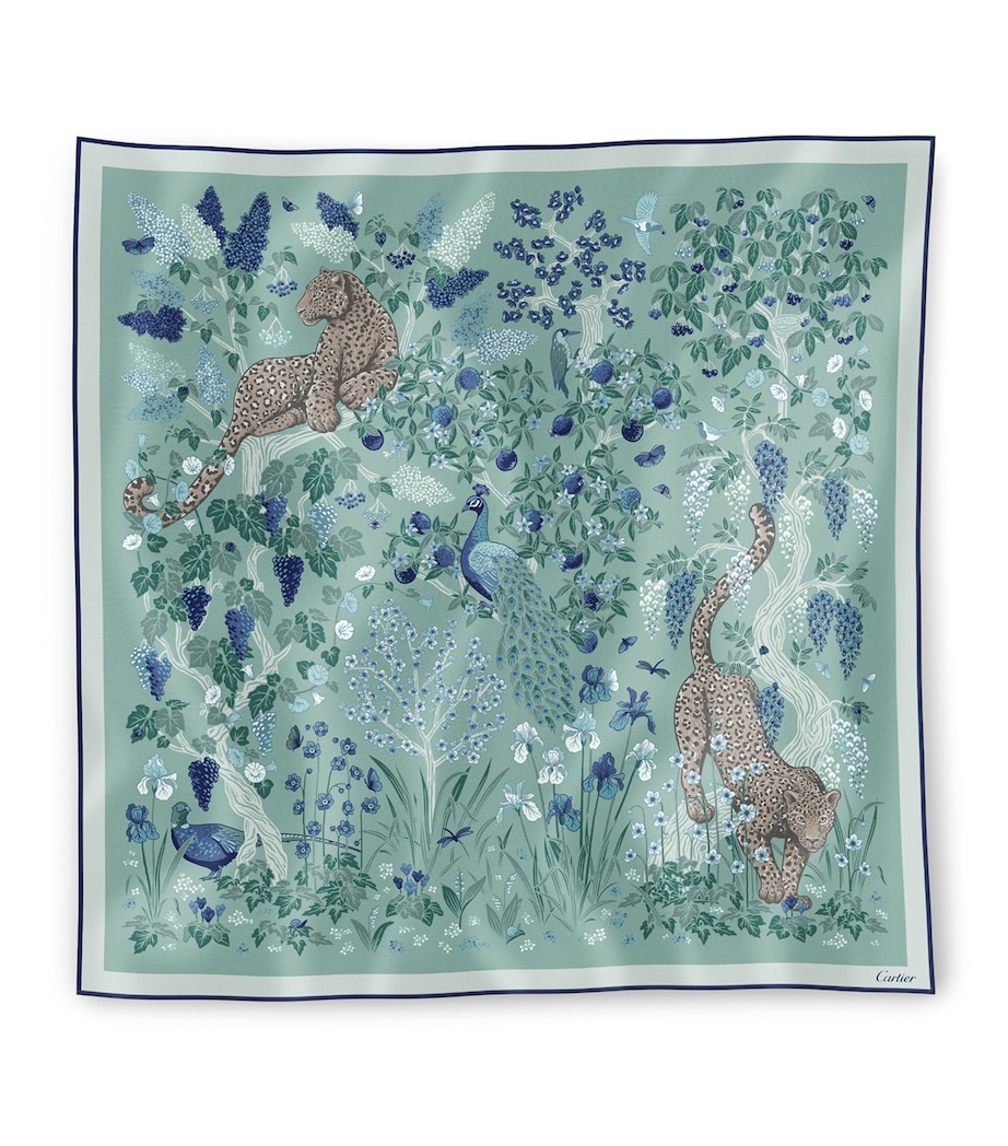 Cartier Silk Blooming Panthère Square Scarf Turquoise Image 1