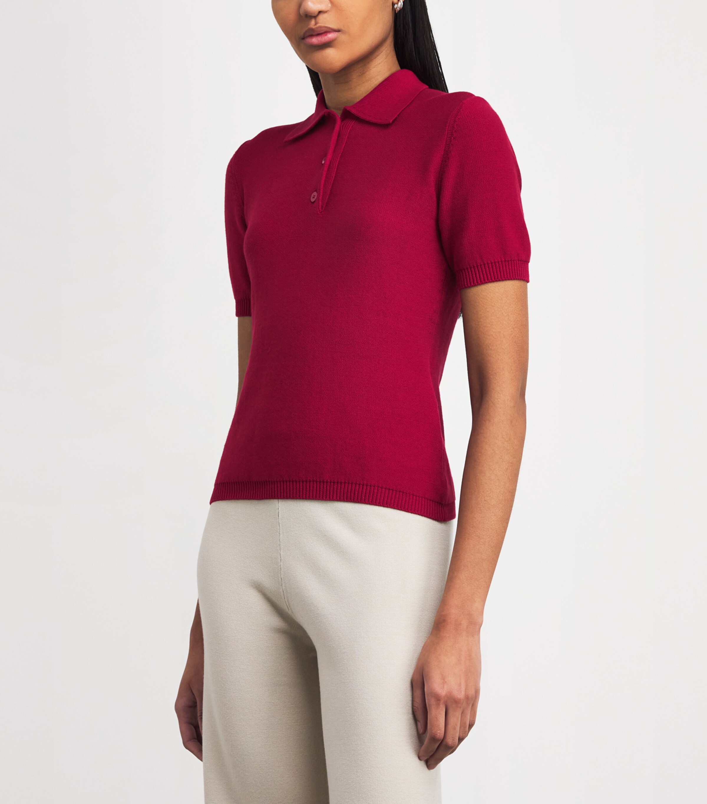 MM Womens Stretch-Cotton Knitted Polo Shirt Red Image 4