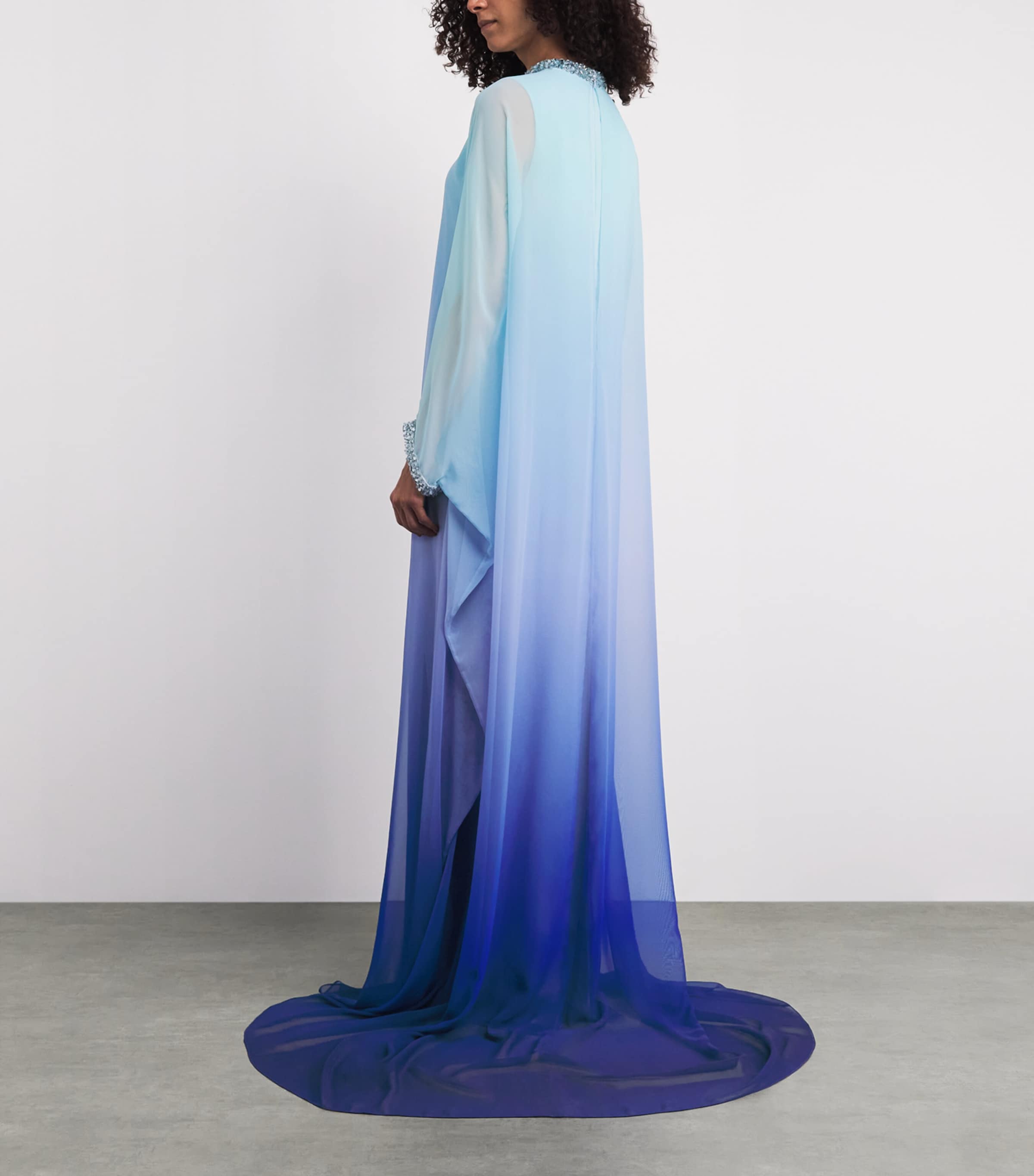 Pamella Roland Womens Chiffon Embellished Gown Blue Multi Ombre Image 4