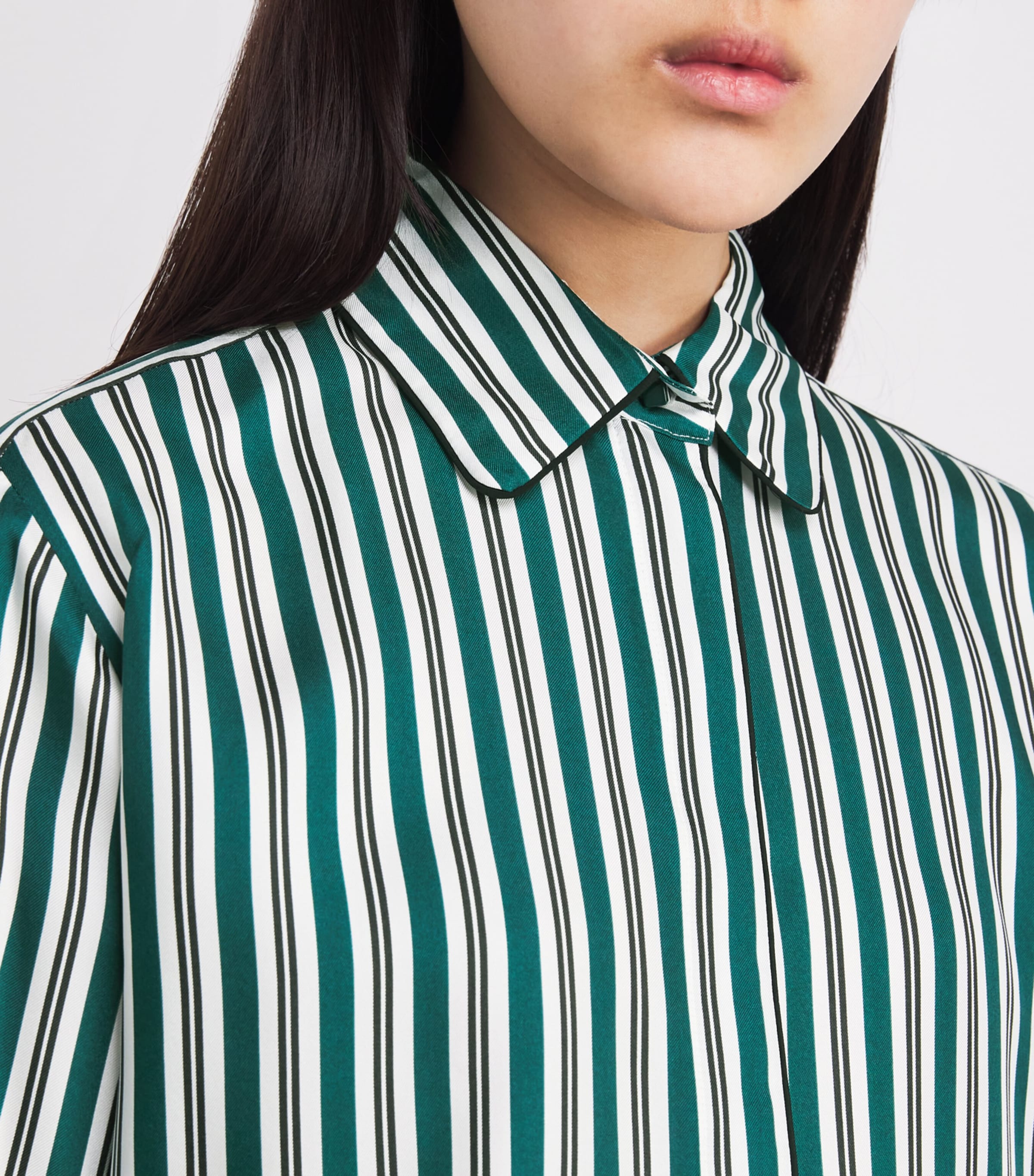 Silk Stripe Shirt DARK GREEN Image 6