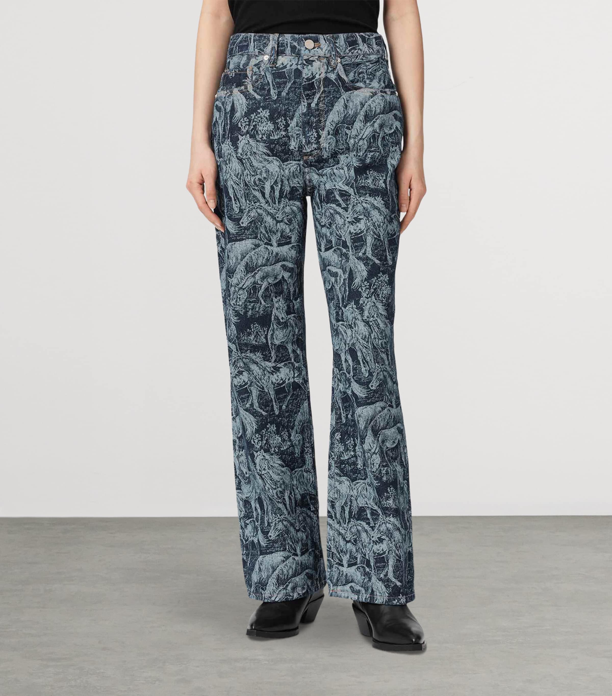 AllSaints Womens Blake Mid-Rise Wide-Leg Jeans Printed Indigo Image 3