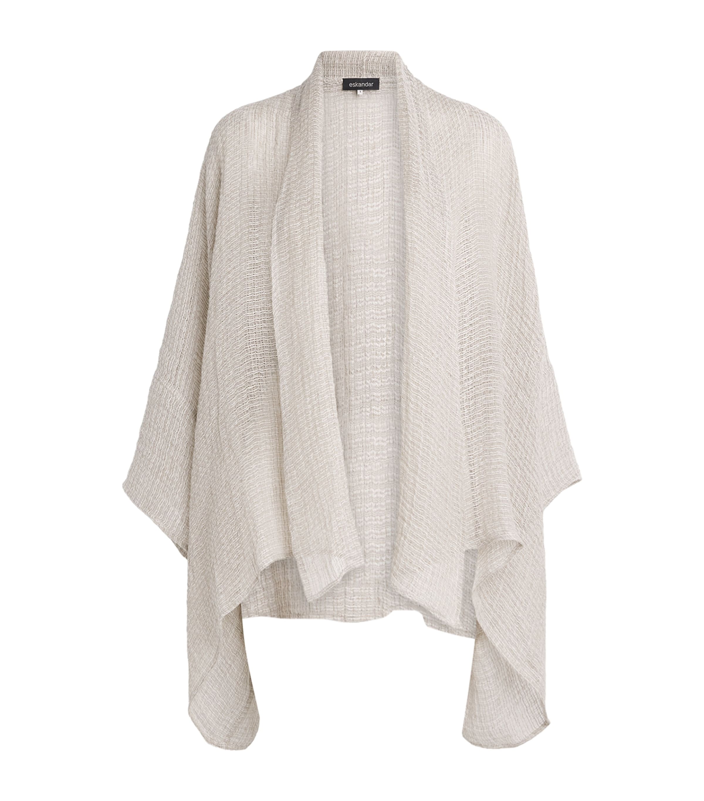 Eskandar Linen Wide-knit Shawl Cardigan In Neutral