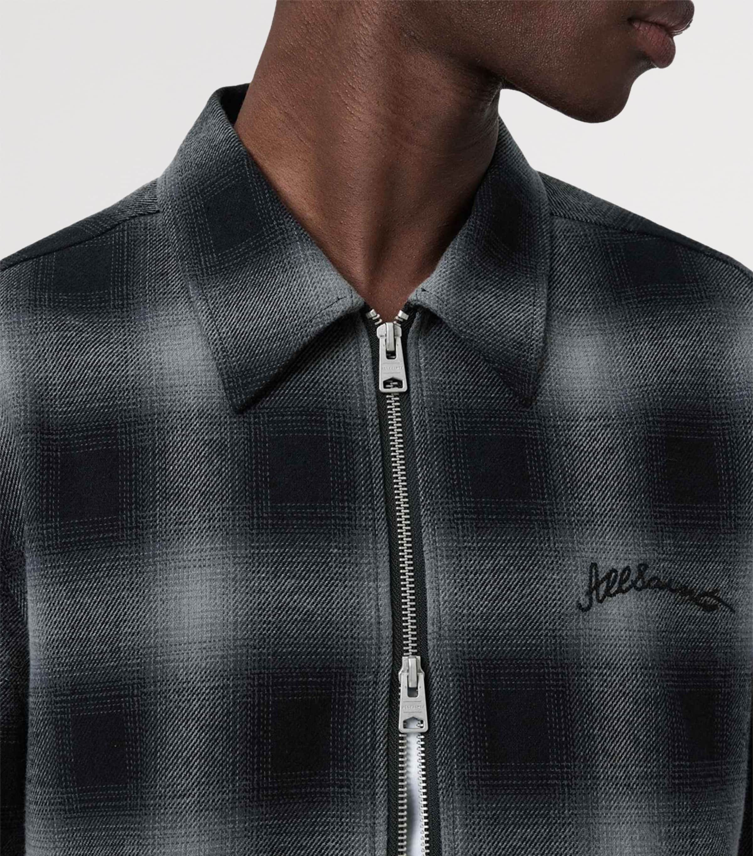 AllSaints Mens Organic Cotton Check Kapi Overshirt Slatewash Blue Image 6