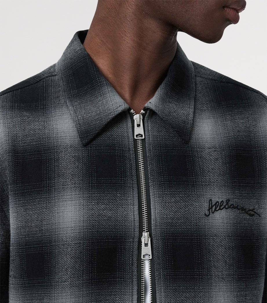 AllSaints Mens Organic Cotton Check Kapi Overshirt Slatewash Blue Image 6