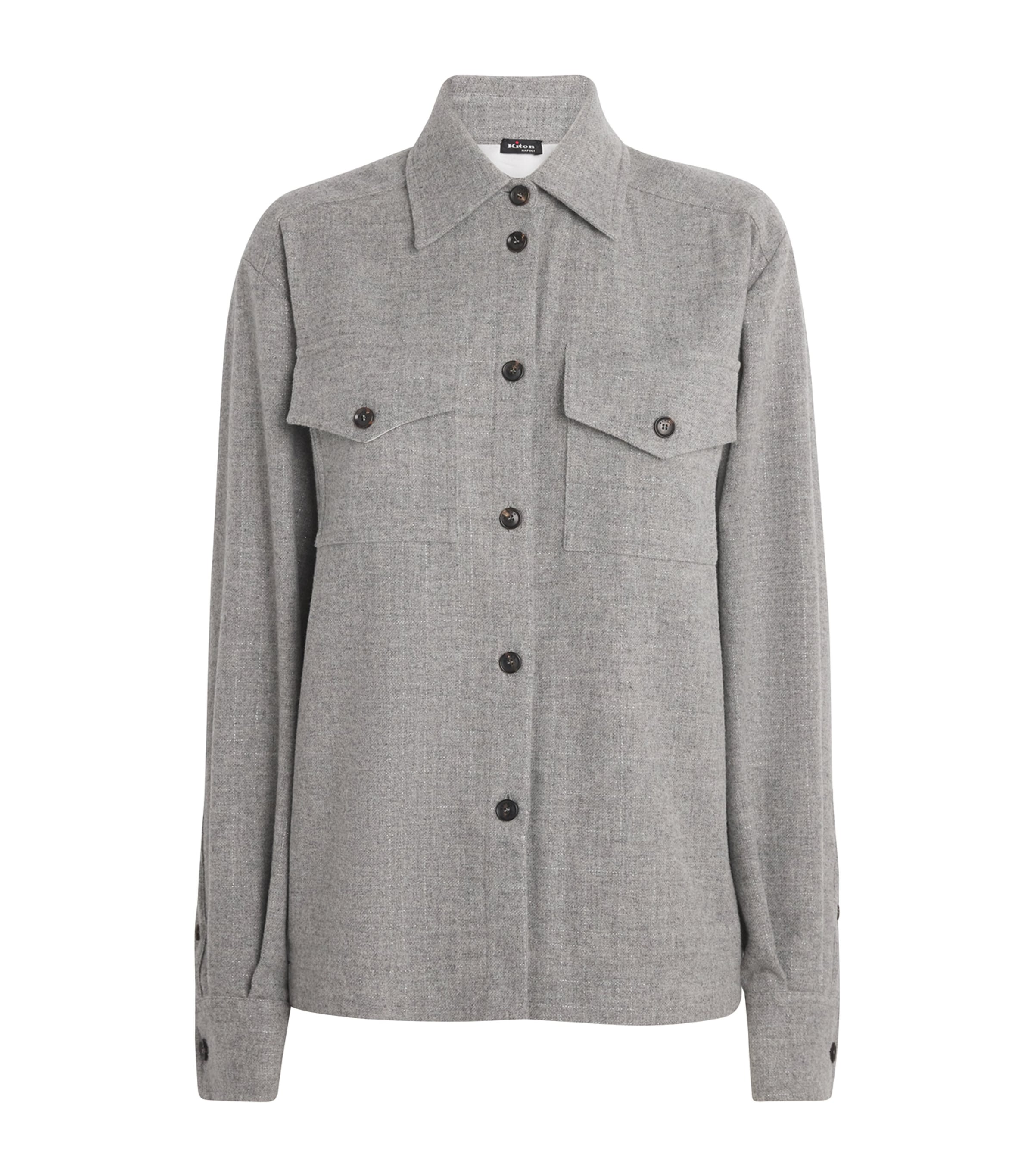 Kiton Virgin Wool-cashmere Shimmer Shirt In Gray