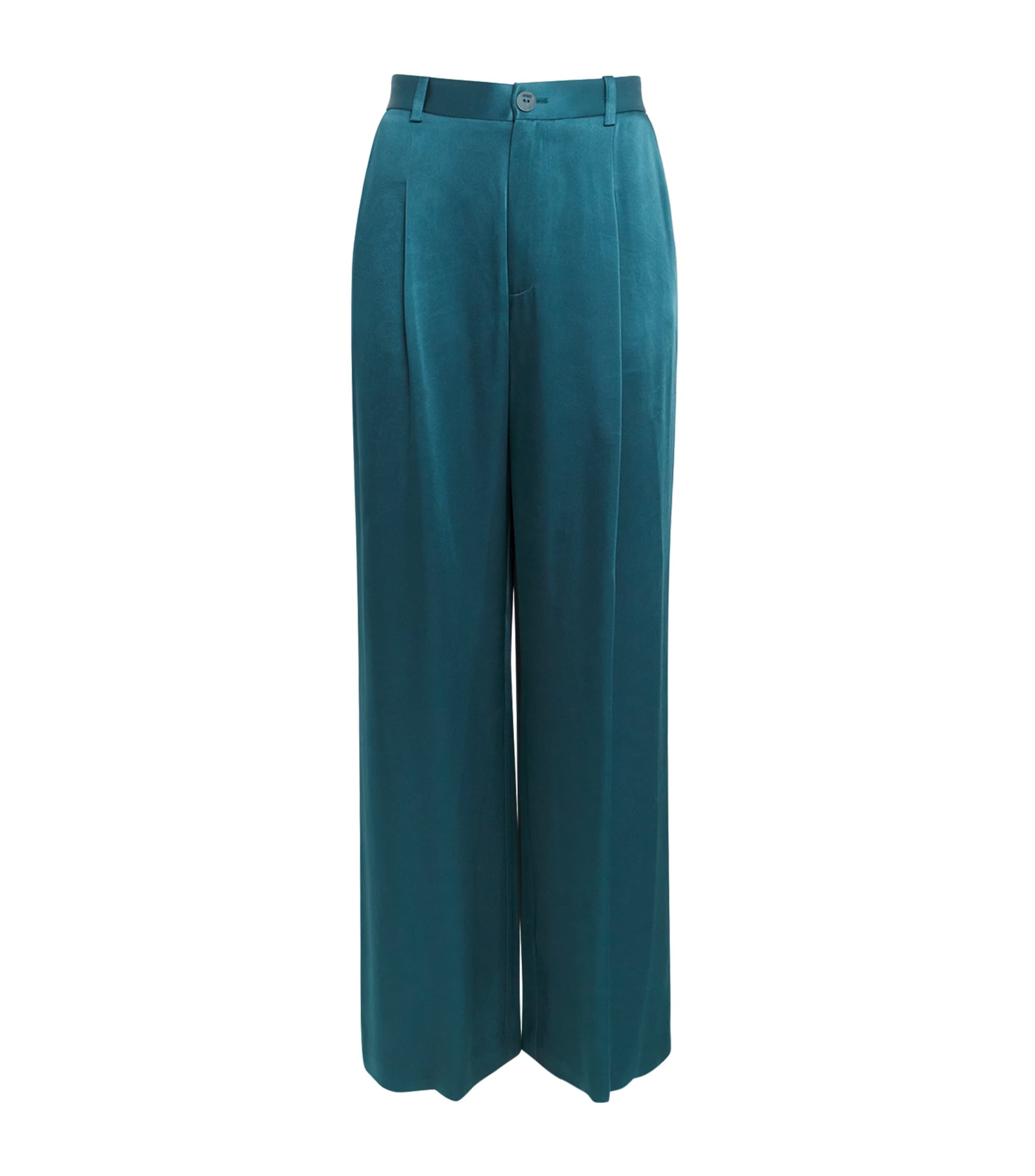 Satin Pleated Wide-Leg Trousers DARK TEAL Image 1