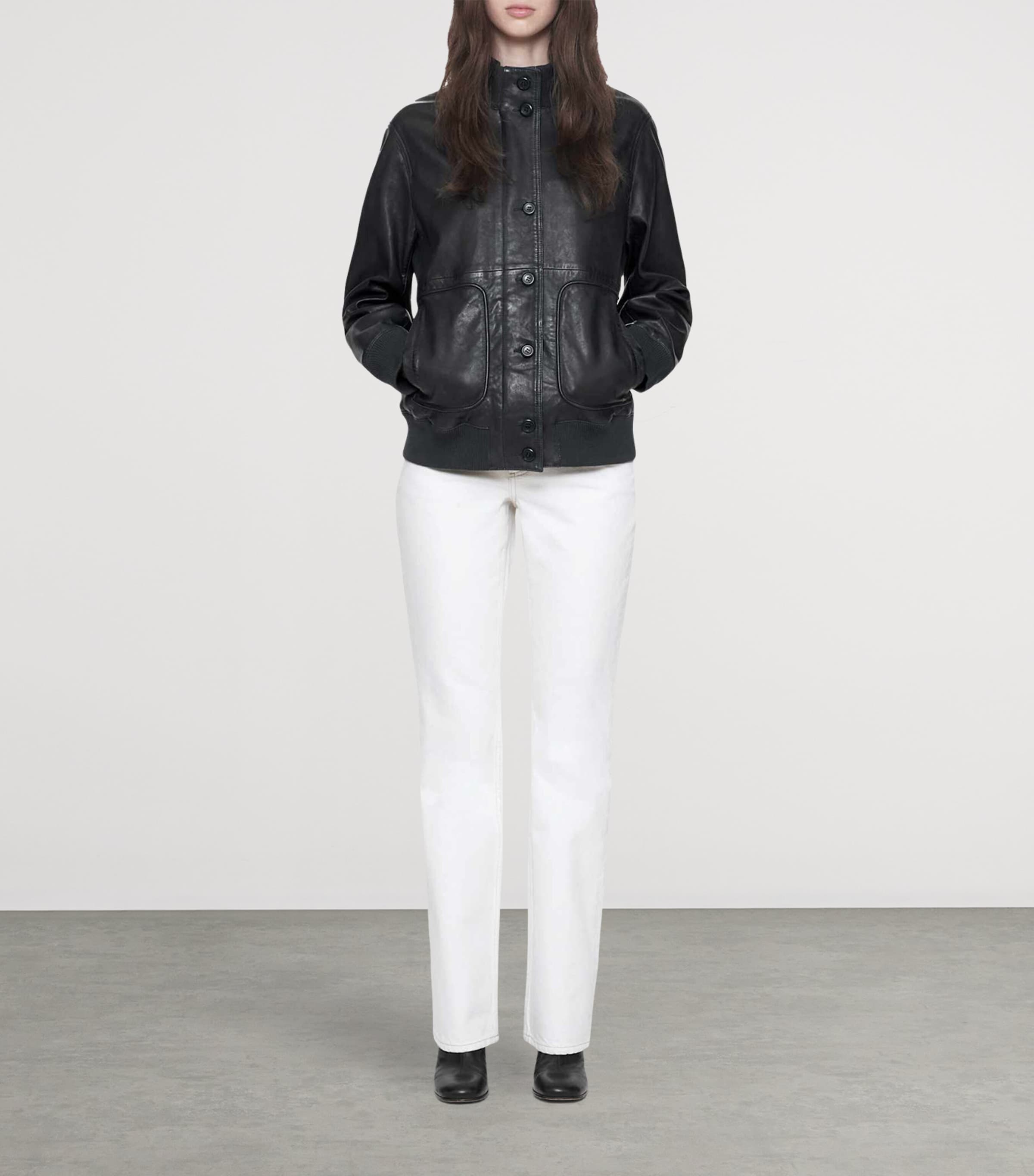 AllSaints Womens Memphis Leather Jacket Navy Blue Image 2