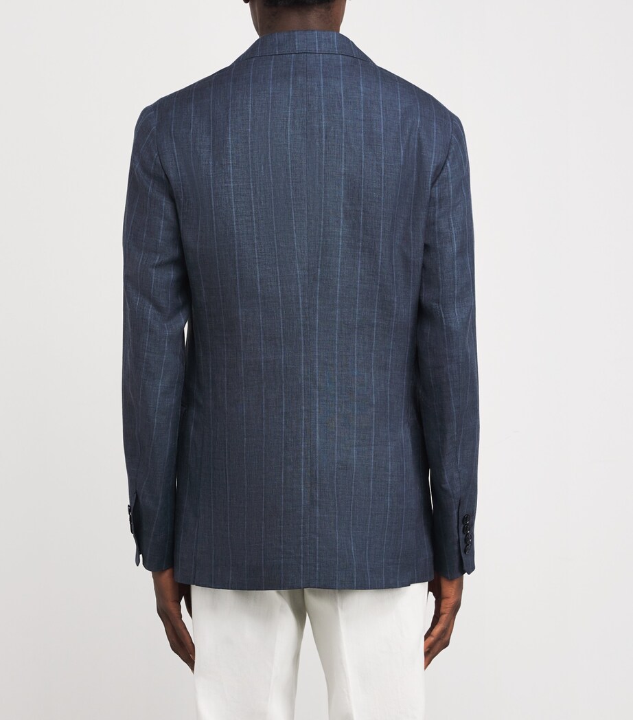 Brett Johnson Mens Wool-Linen-Silk Double-Breasted Blazer Navy Pinstripe Image 4