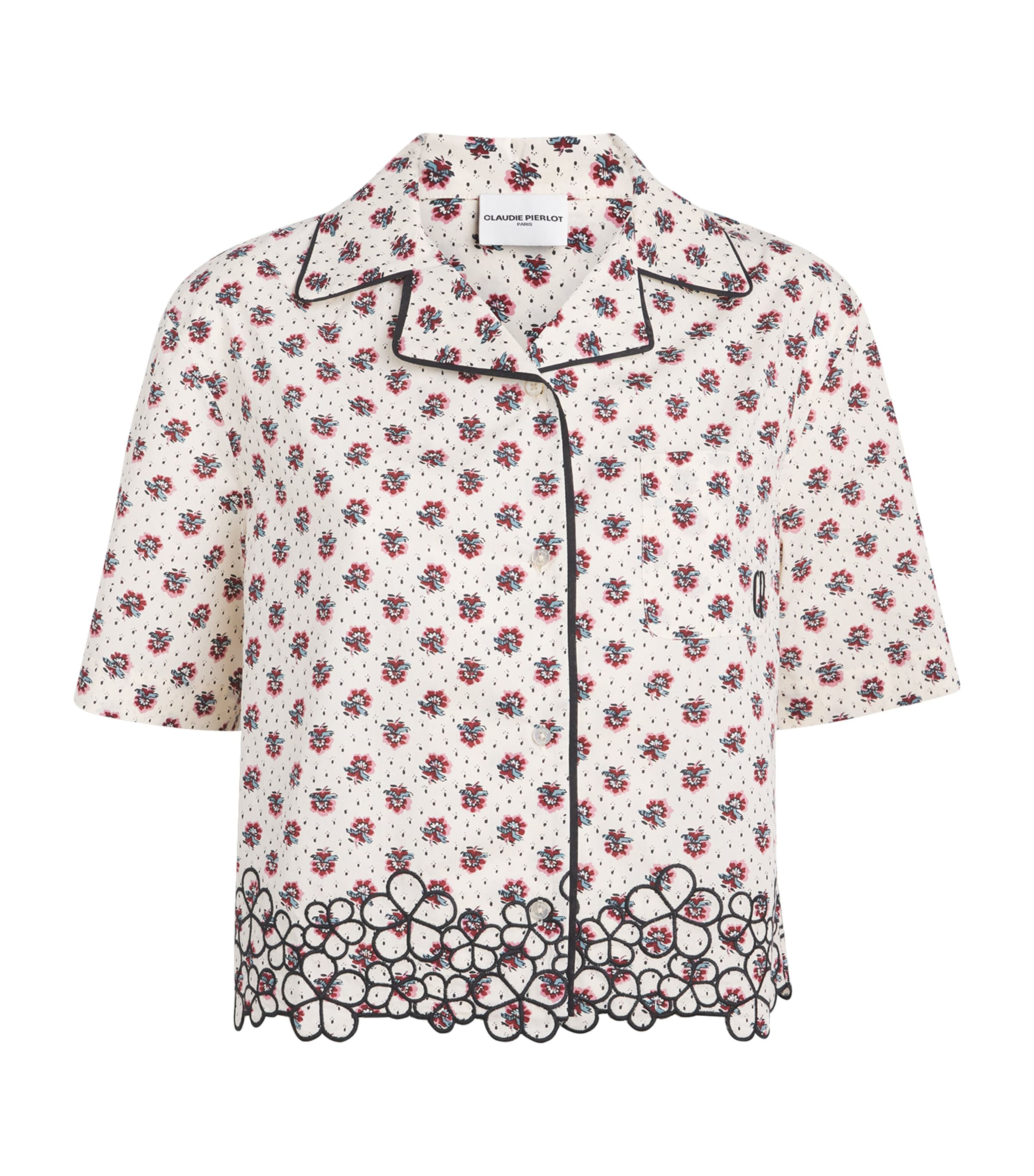 Claudie Pierlot Womens Cotton Poplin Embroidered Shirt Light Print Image 1