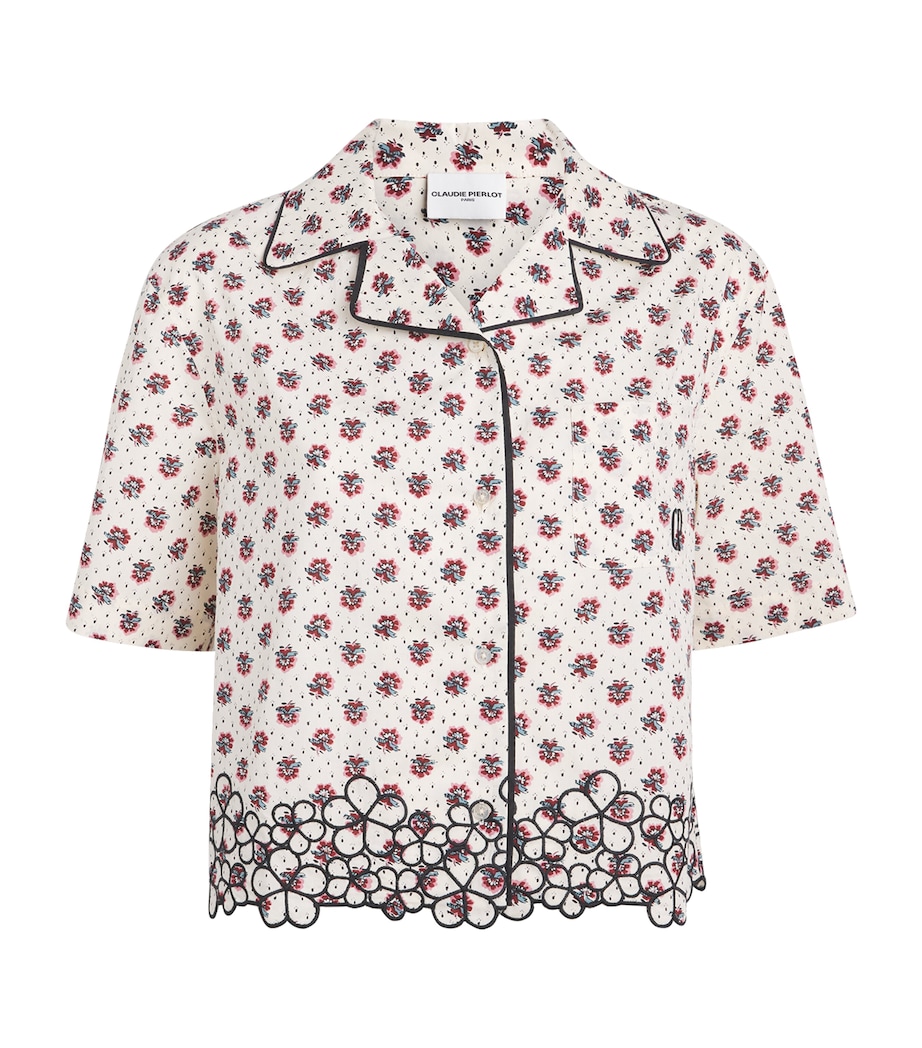 Claudie Pierlot Womens Cotton Poplin Embroidered Shirt Light Print Image 1