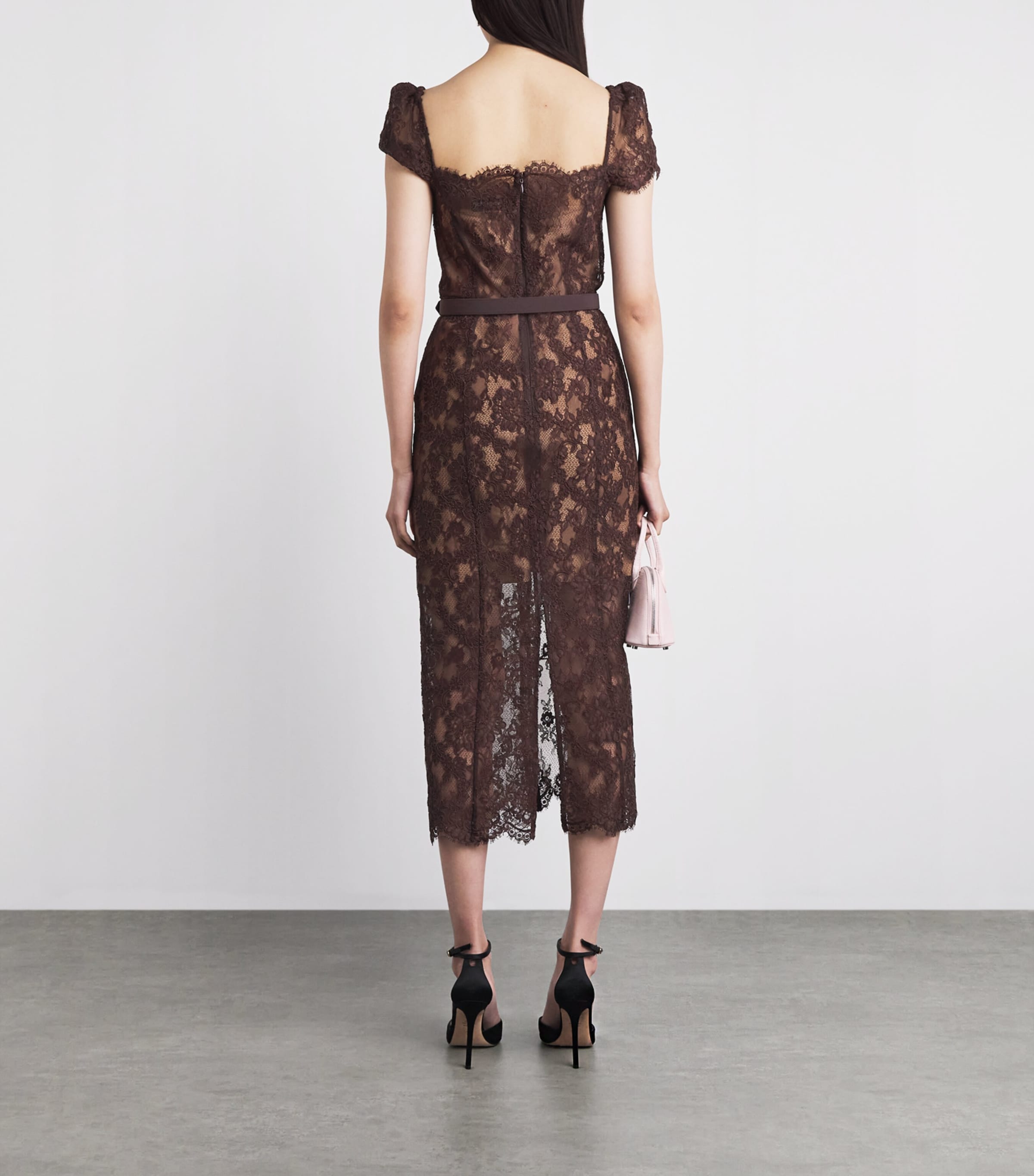 Self-Portrait Womens Lace Floral Midi Dress Brown Image 4
