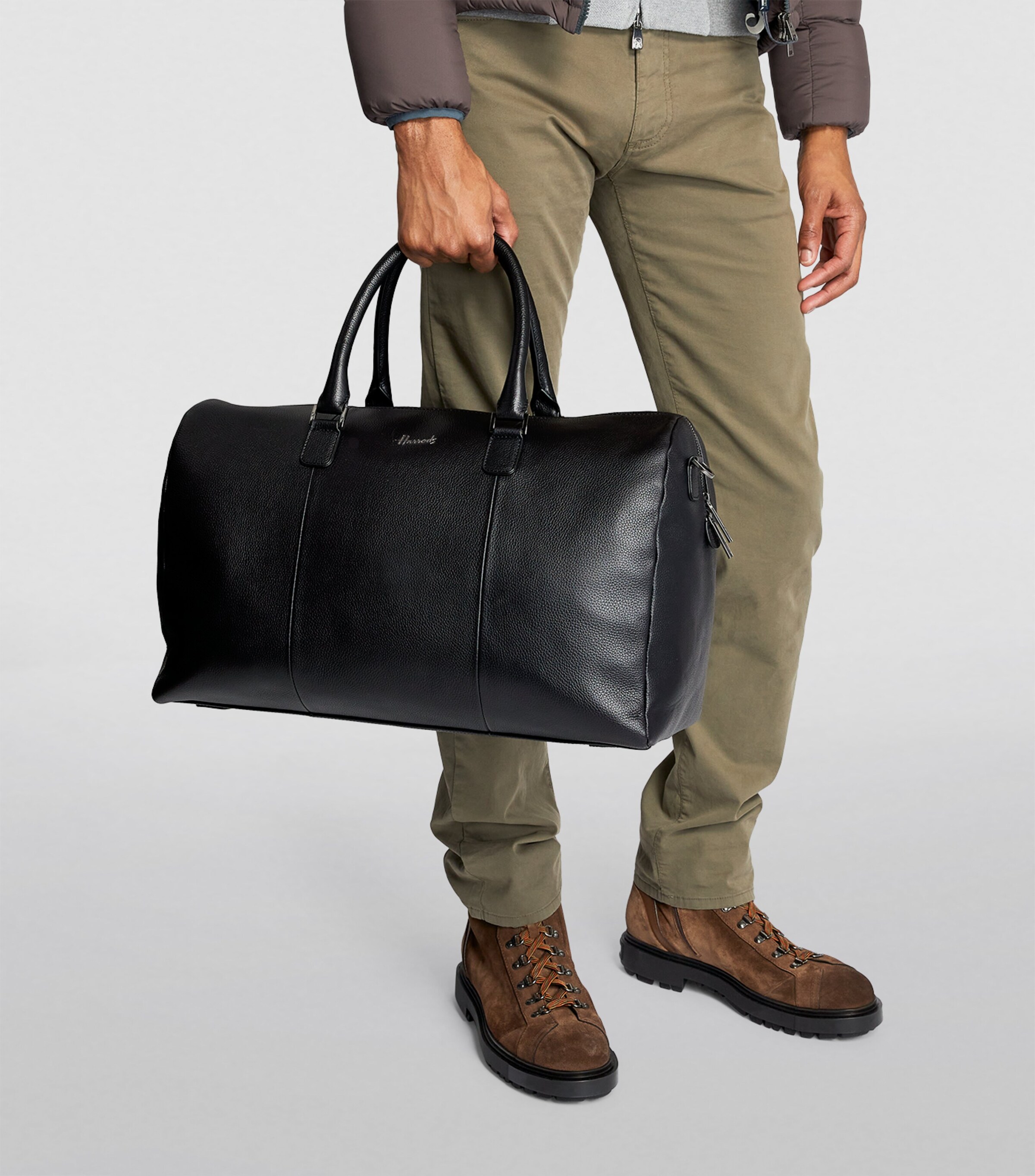 Harrods Leather Wembley Holdall Blue Image 4