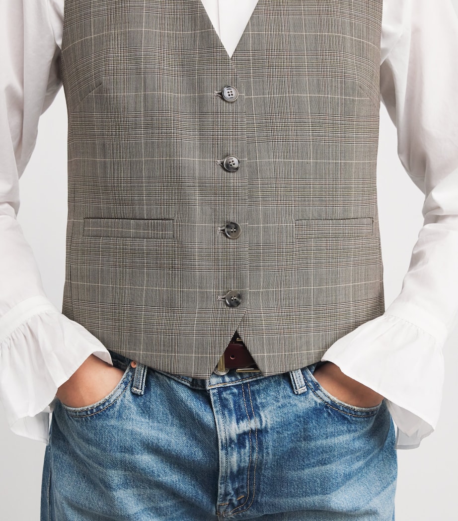Wool-Blend Check Sleeveless Waistcoat GREY Image 6