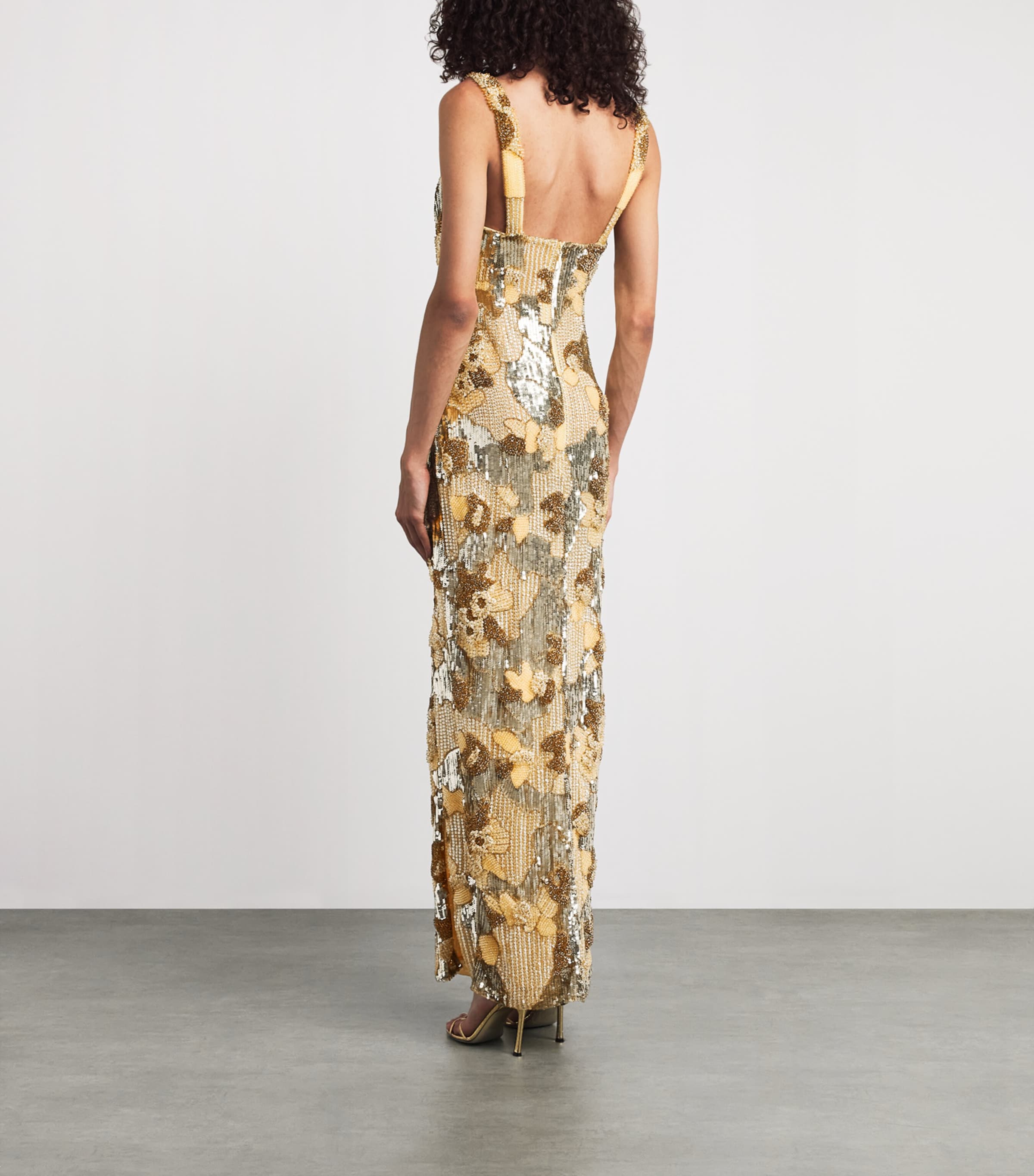 Rachel Gilbert Womens Embellished Elyse Maxi Dress Gold Image 4