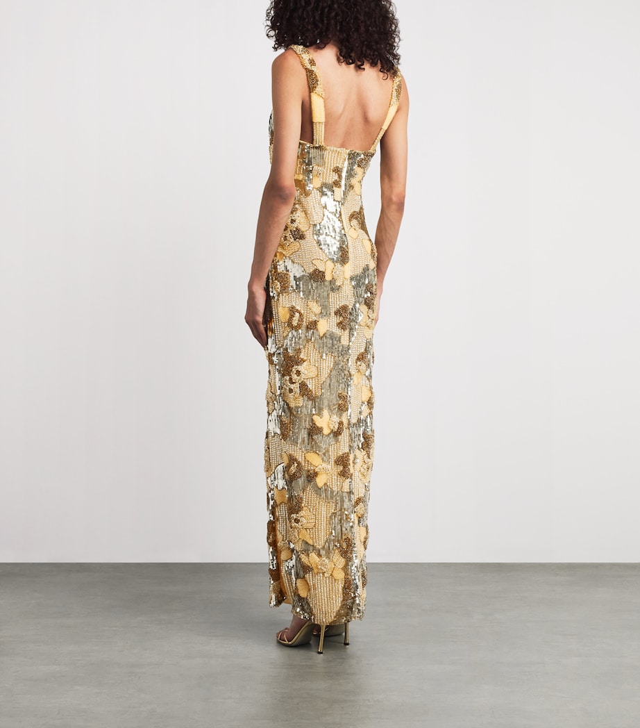 Rachel Gilbert Womens Embellished Elyse Maxi Dress Gold Image 4