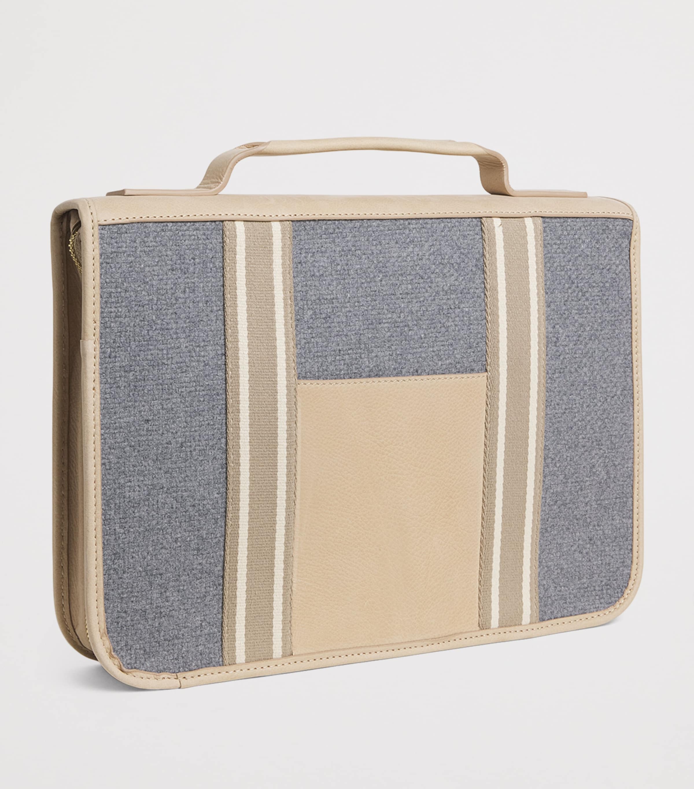 Canvas Leather-Detail Briefcase GRIGIO ARGILLA Image 2