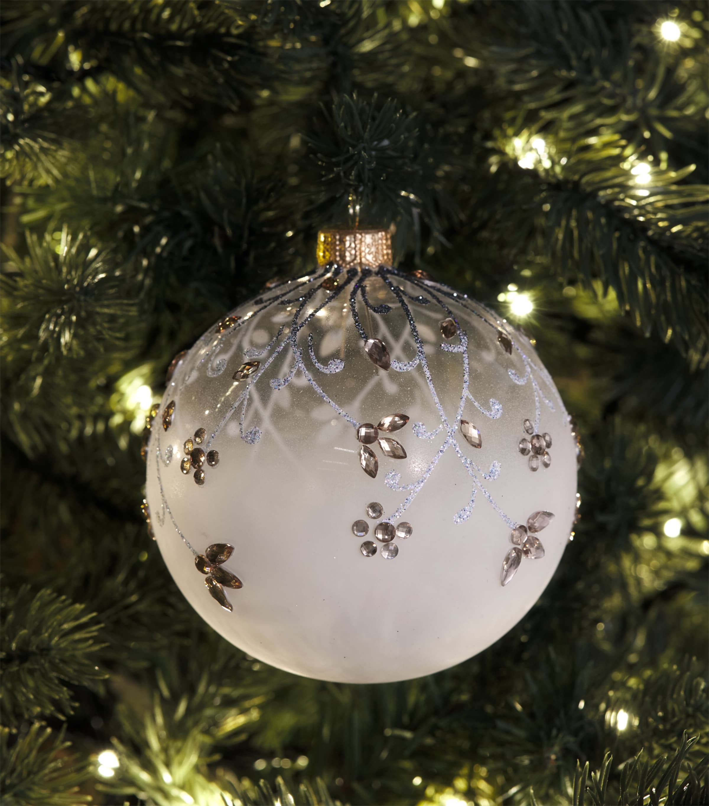 Harrods Glass Crystal-Embellished Bauble Clr Glss + Whte Shde Image 3