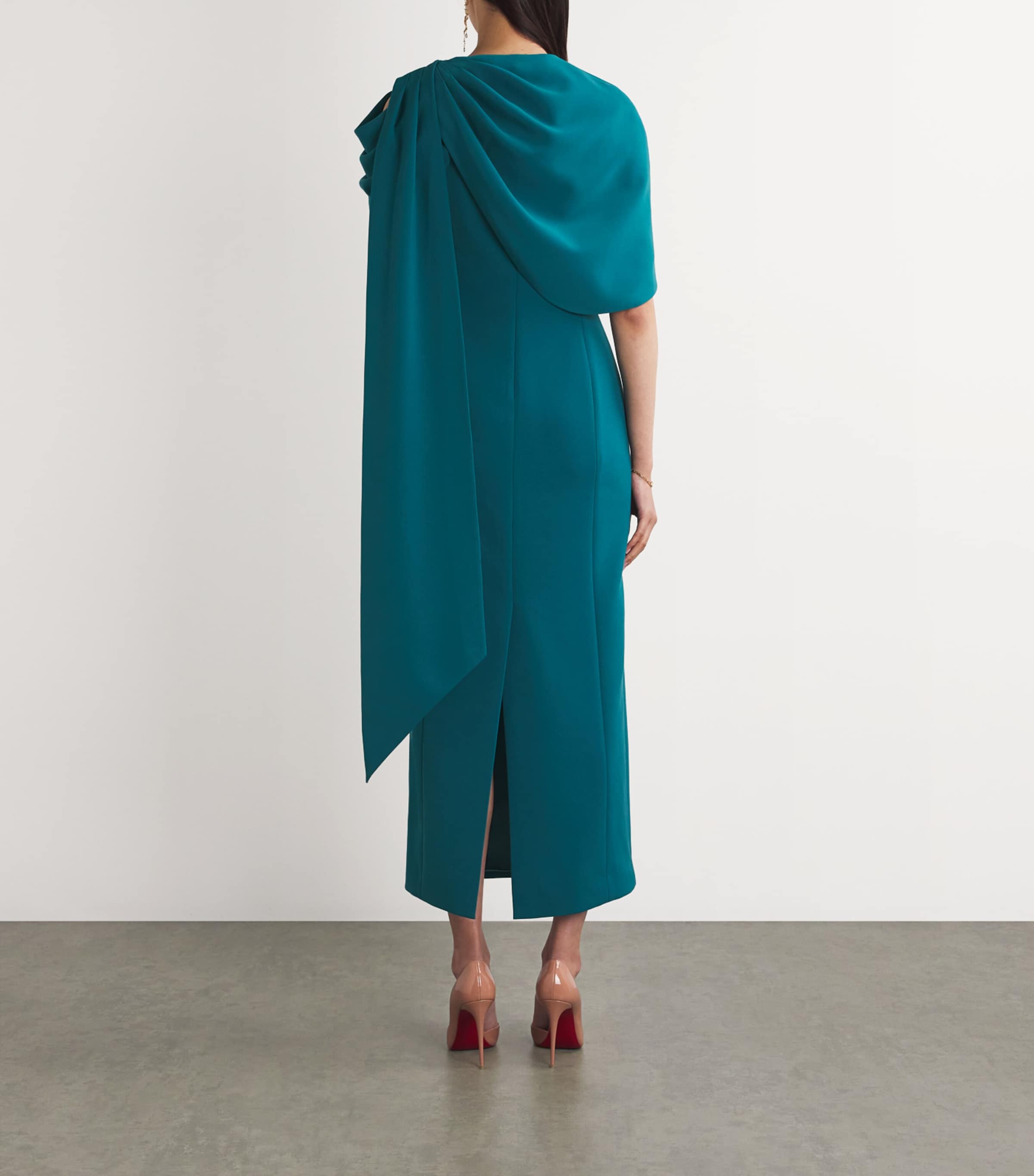 Embellished Isolde Fitted Cape Gown TEAL Image 3