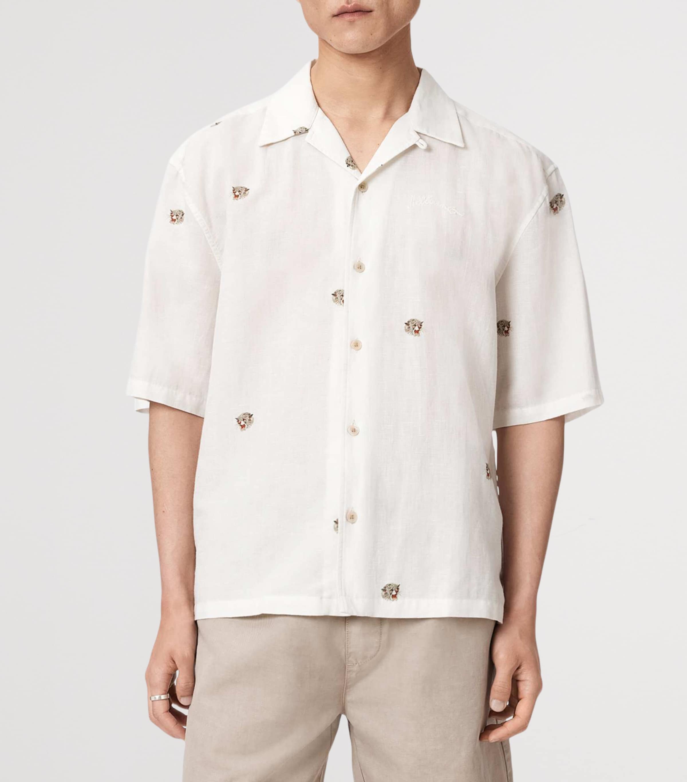 AllSaints Mens Short-Sleeve Feline Shirt Ecru Image 3