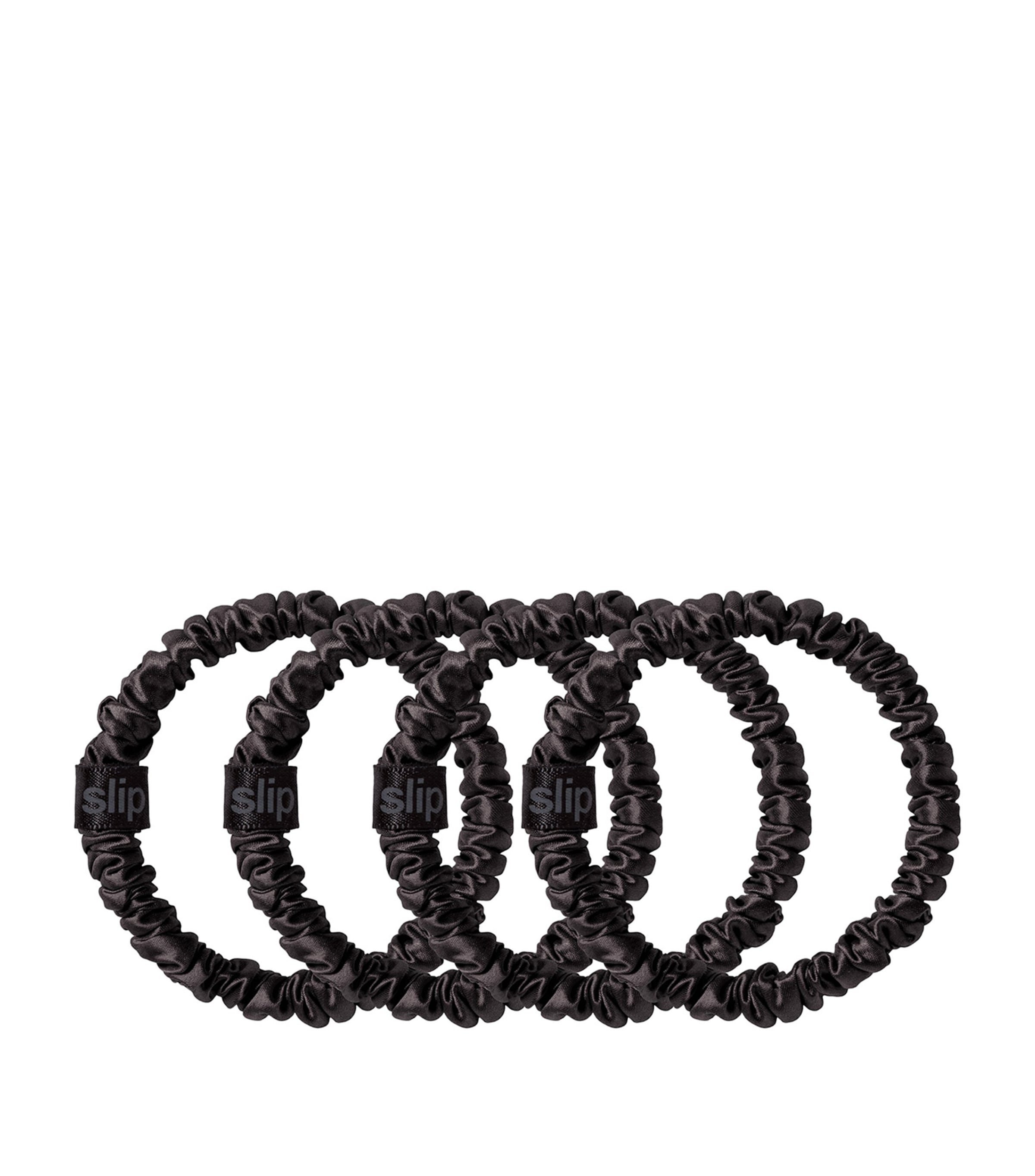 Pure Silk Skinny Scrunchies  (Set of 4) BLACK Image 2