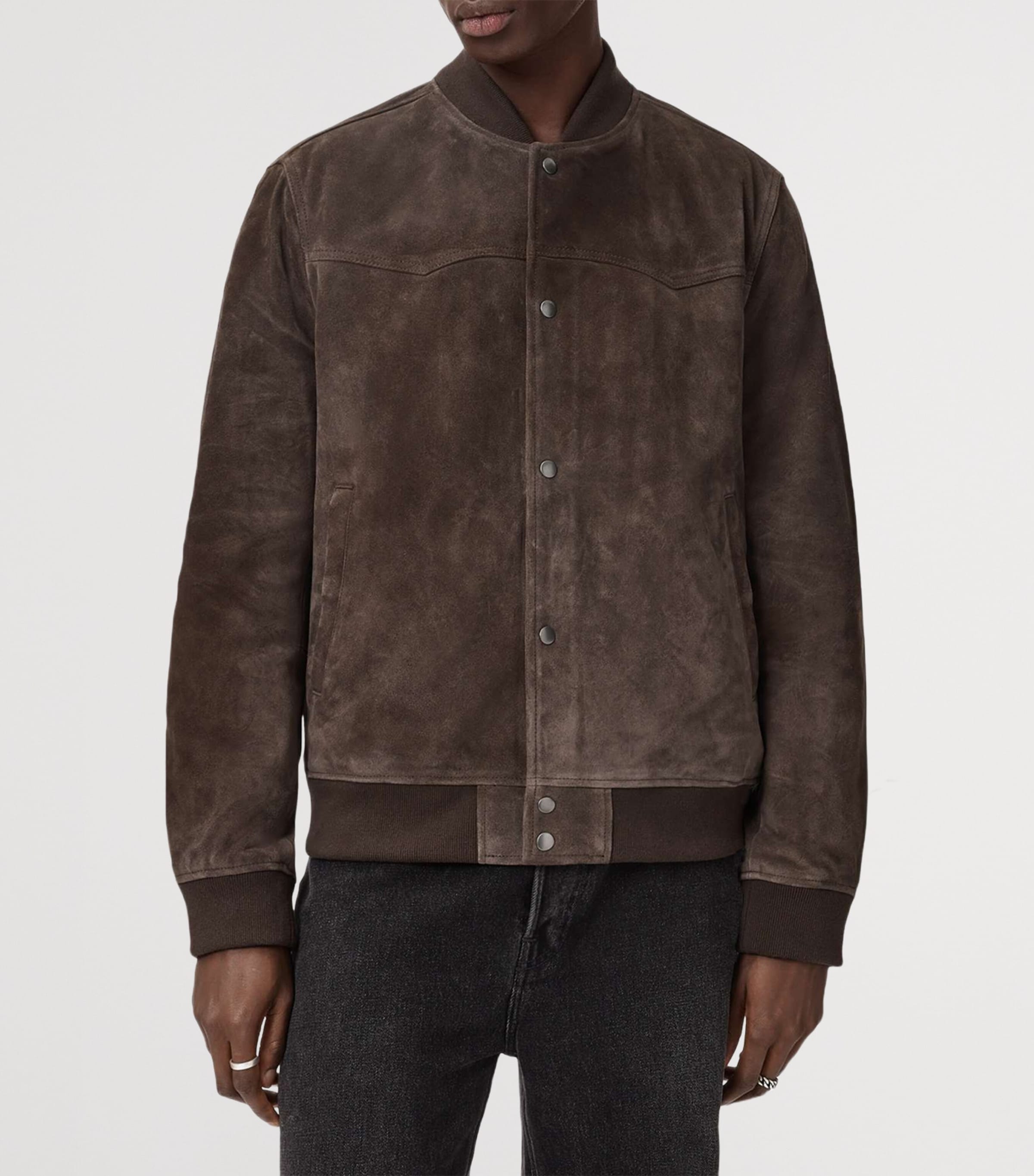 AllSaints Mens Wool Stafford Bomber Jacket Woodland Brown Image 5