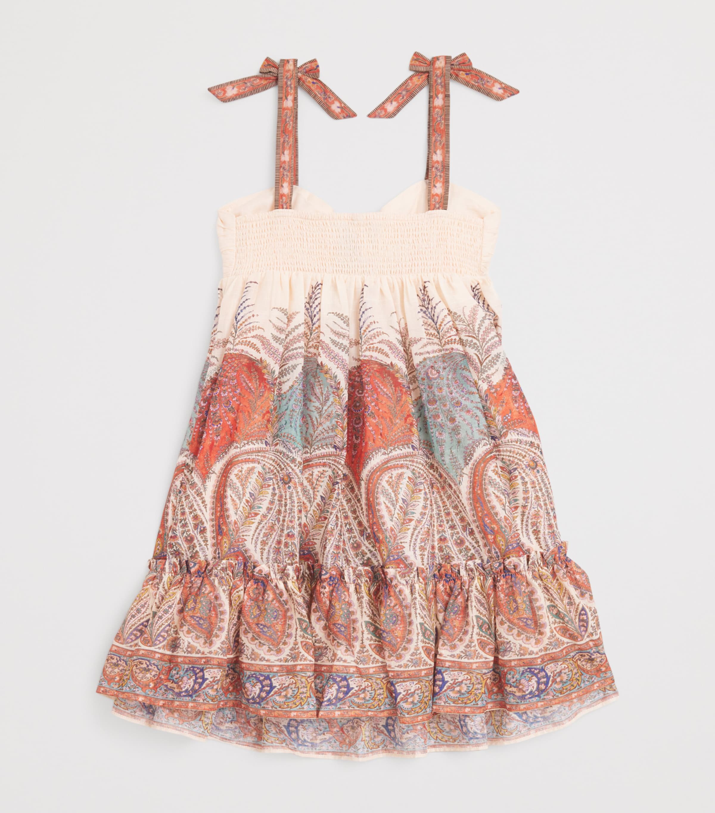 Zimmermann Kids Cotton Rhiannon Kids Tie Front Dress (2-12 Years) Cream Paisley Image 2