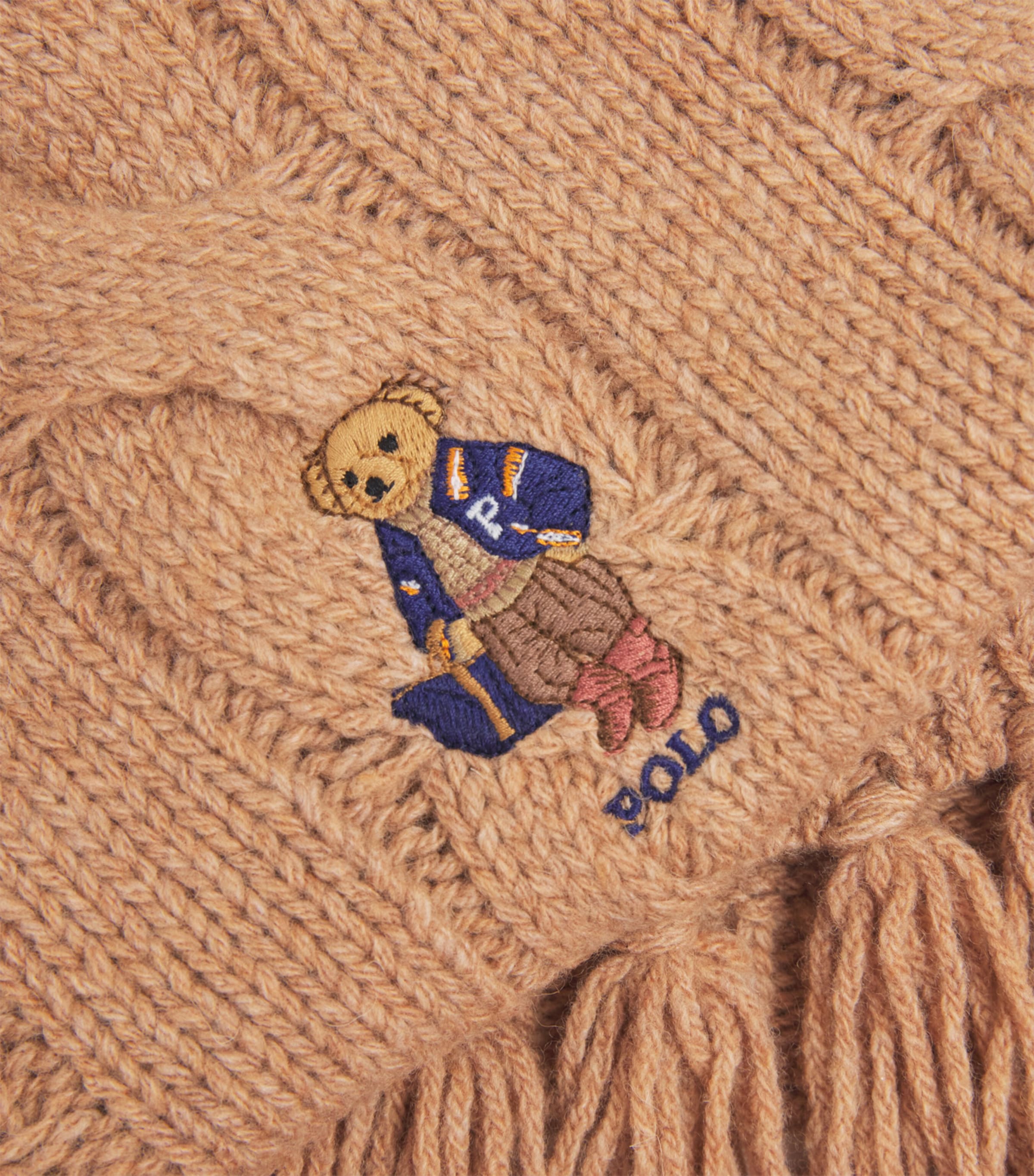 Polo Ralph Lauren Wool-Blend Cable-Knit Bear Scarf Classic Camel Image 4
