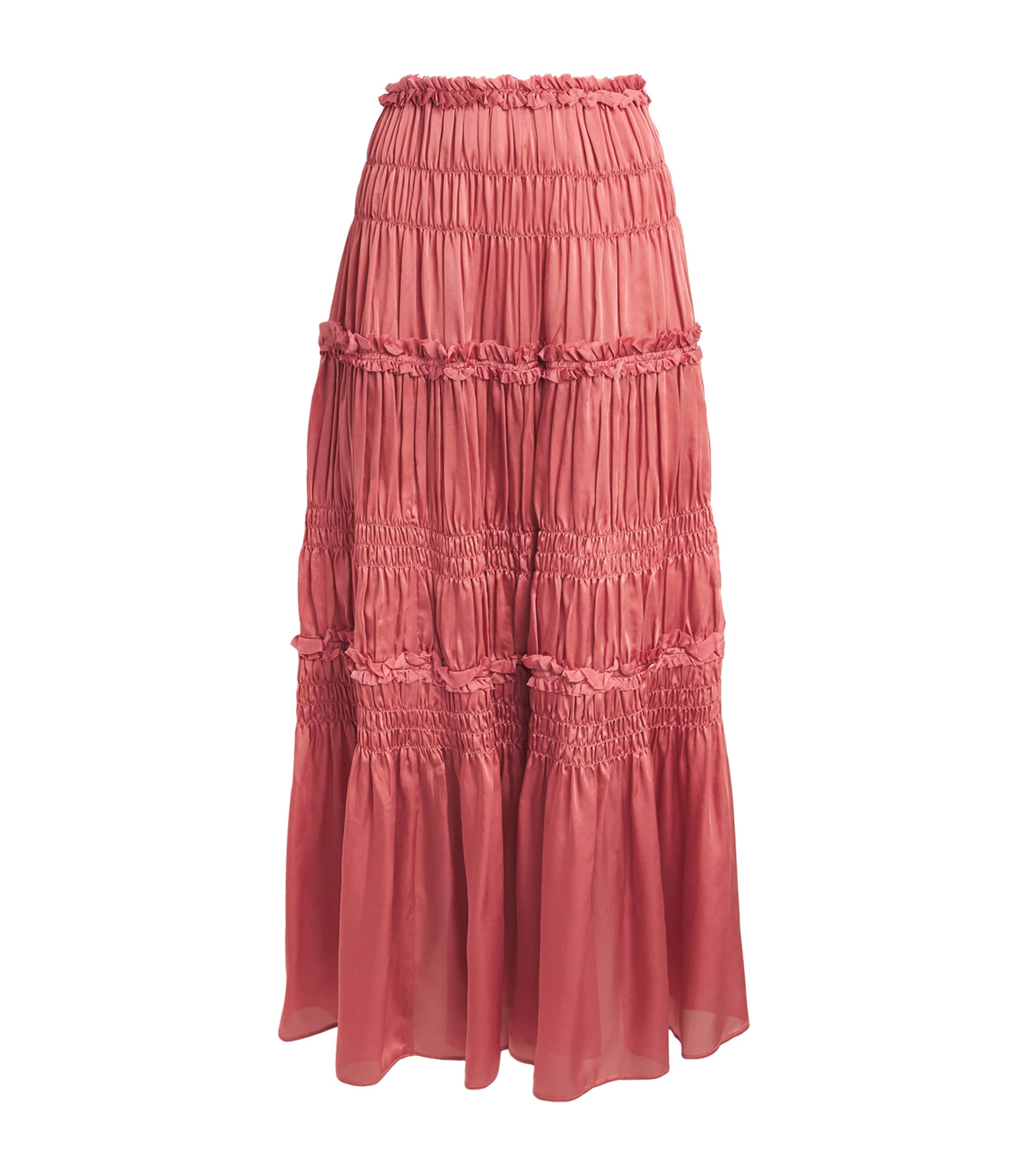 Ulla Johnson Womens Silk Ruffled Virginie Maxi Skirt Rosewood Image 1