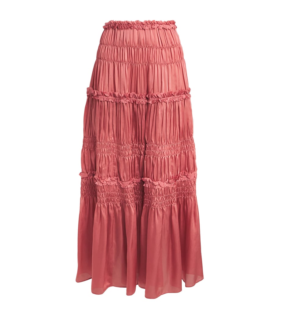 Ulla Johnson Womens Silk Ruffled Virginie Maxi Skirt Rosewood Image 1