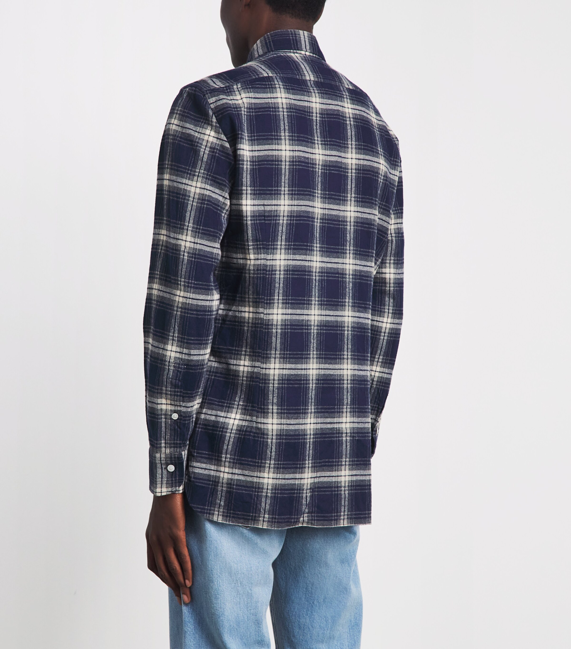 Barba Napoli Mens Cotton Check Shirt Navy Image 5