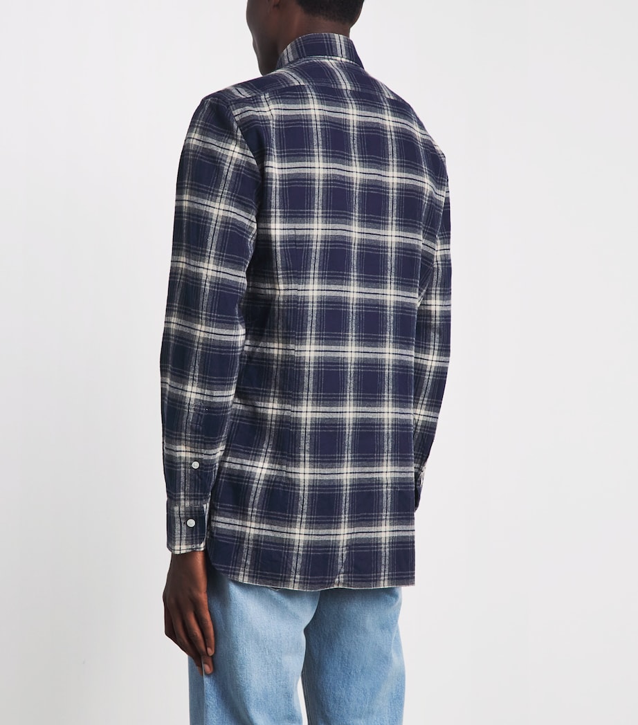 Barba Napoli Mens Cotton Check Shirt Navy Image 5