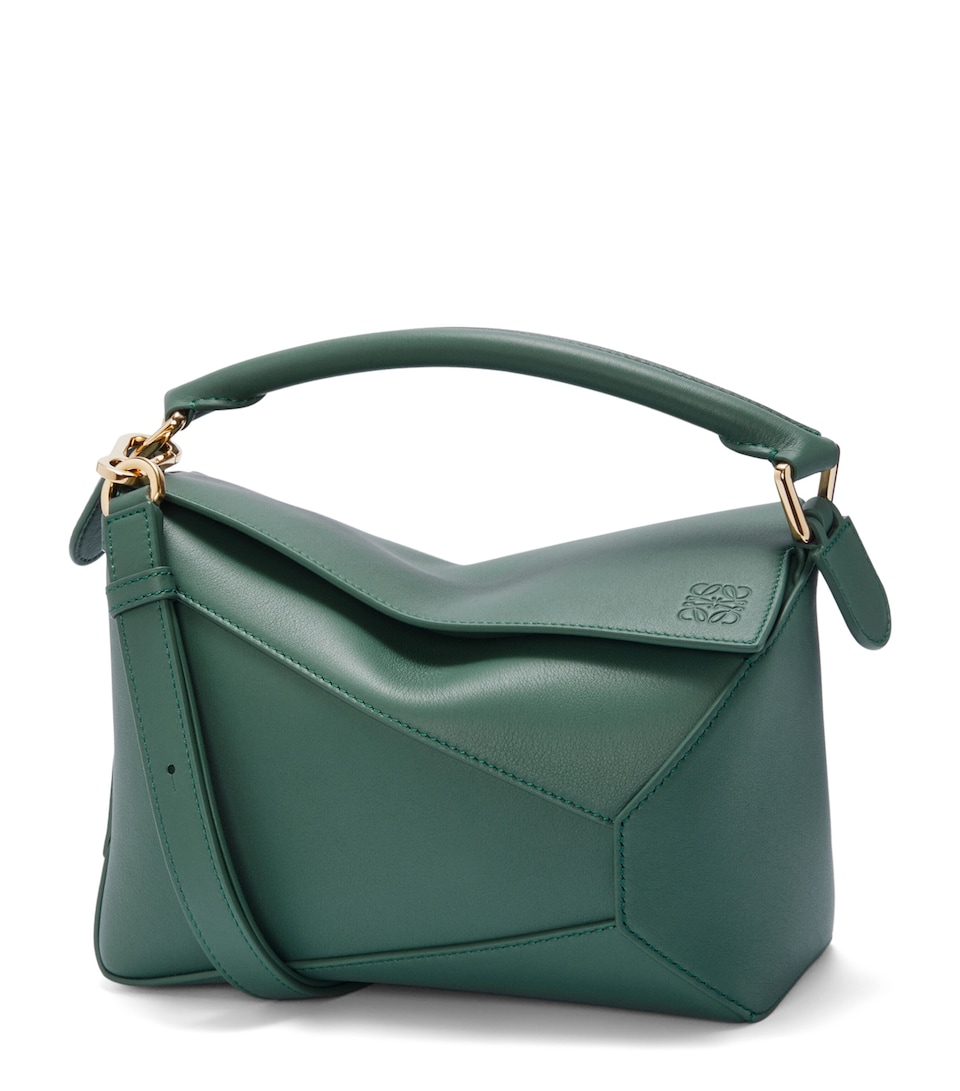 Small Leather Puzzle Edge Top-Handle Bag