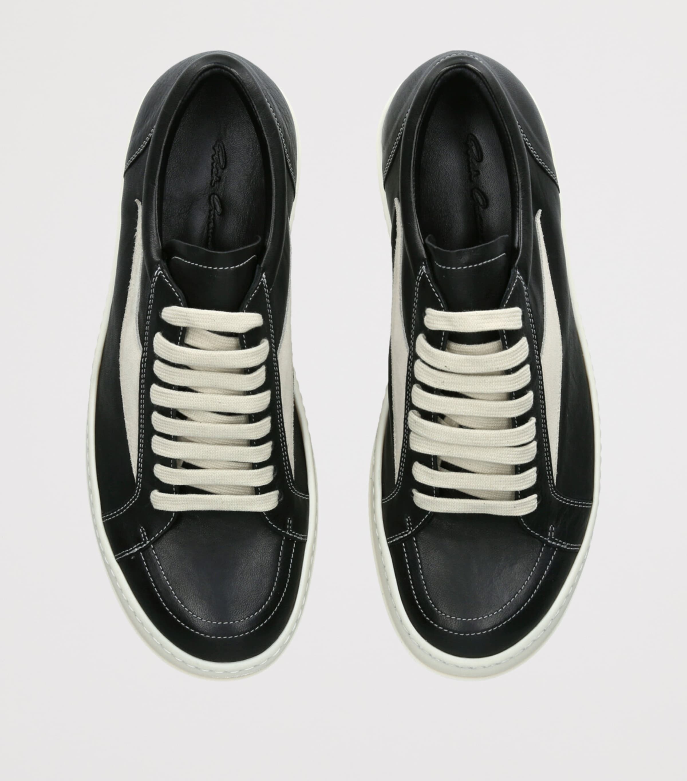 Rick Owens Leather Vintage Low-Top Sneakers Blk/white Image 4