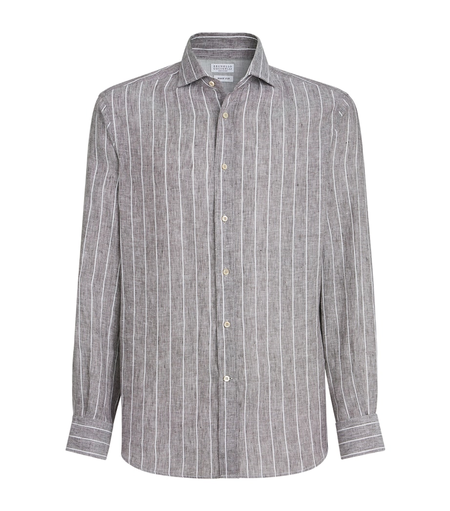Brunello Cucinelli Mens Linen Chalk Stripe Shirt Image 1