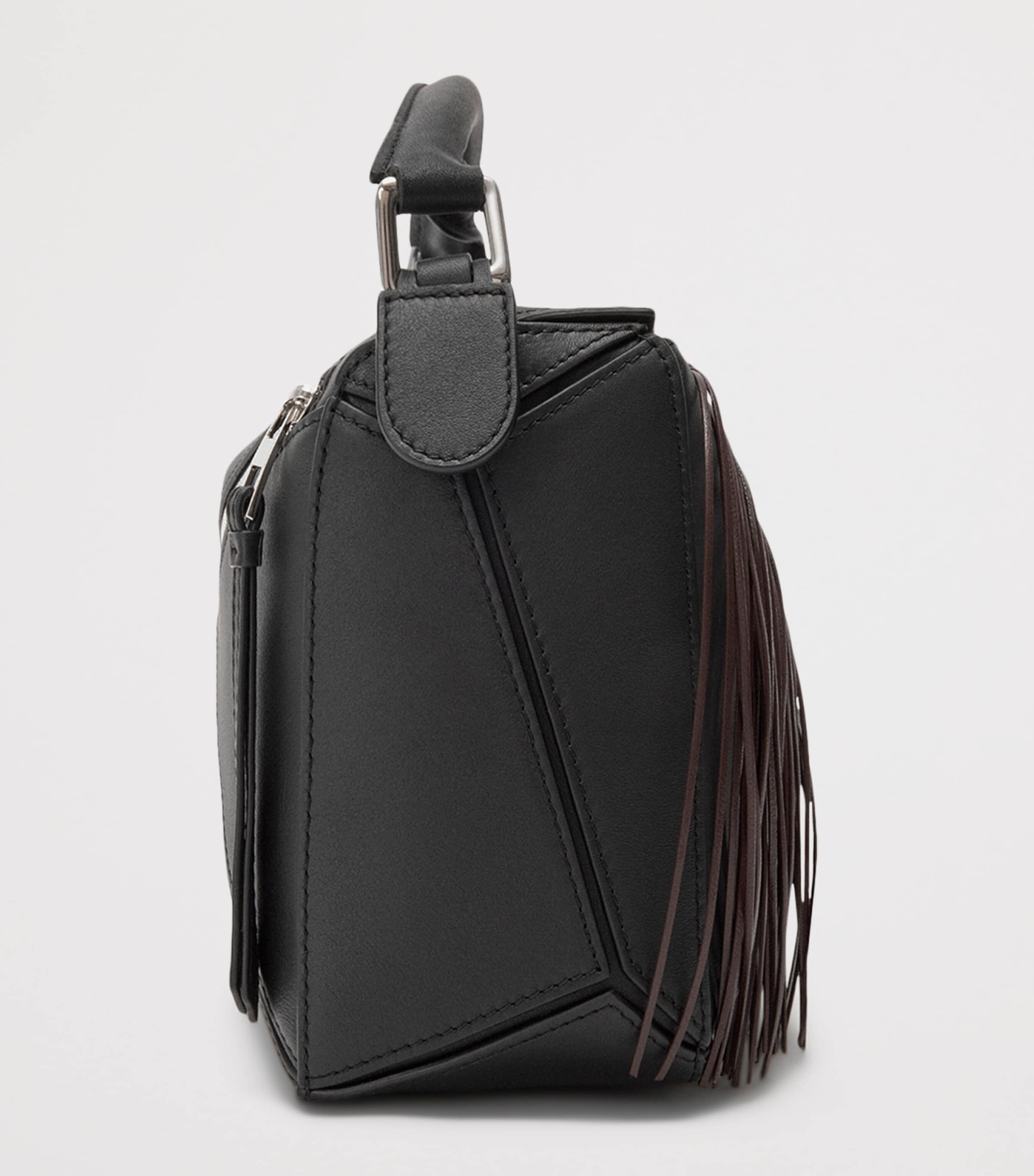 LOEWE Small Leather Puzzle Fringed Top-Handle Bag Black/dark Chestnut Image 3