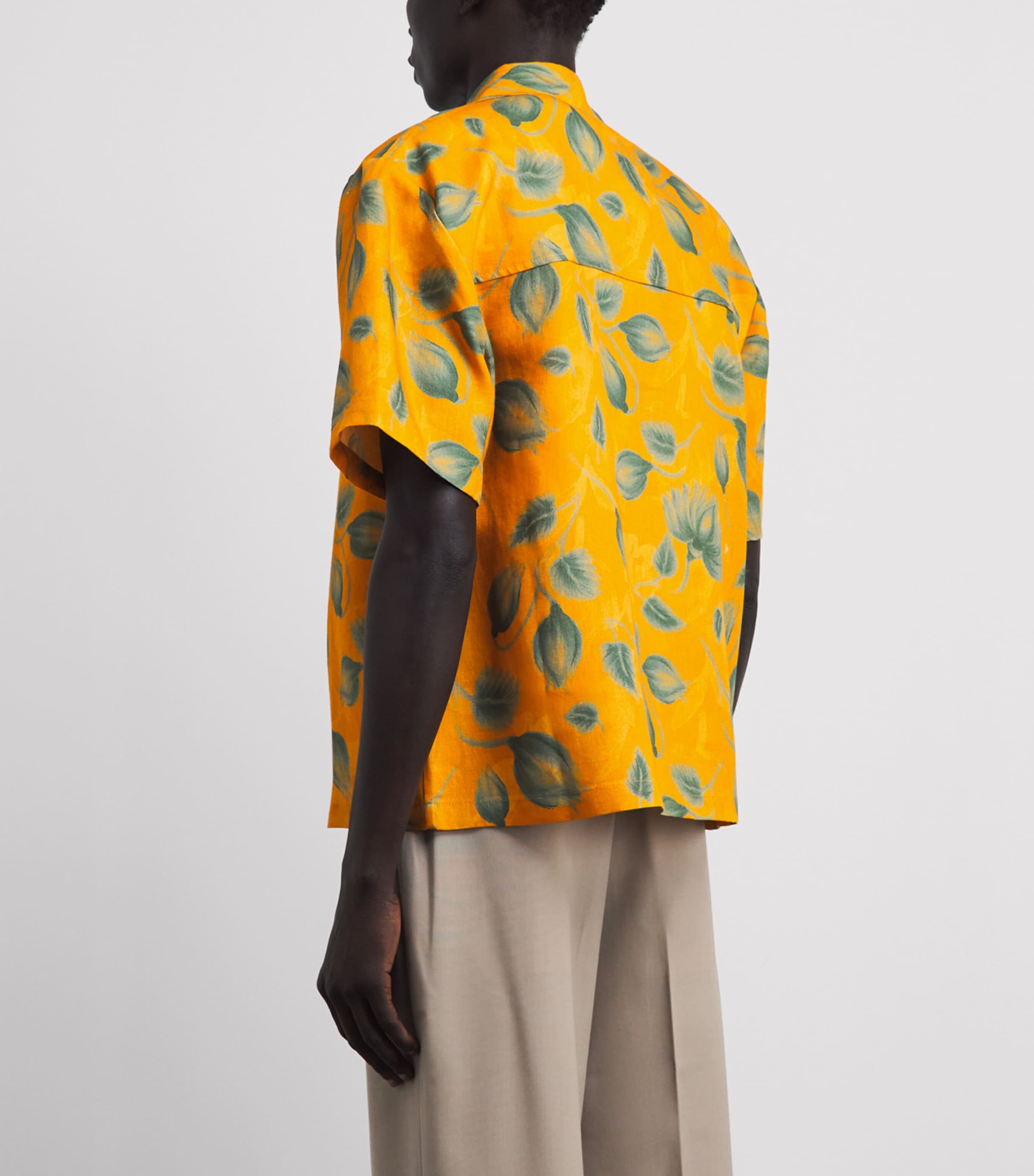 Séfr Mens Linen Leaf Print Dayot Shirt Summer Gogh Orange Image 5