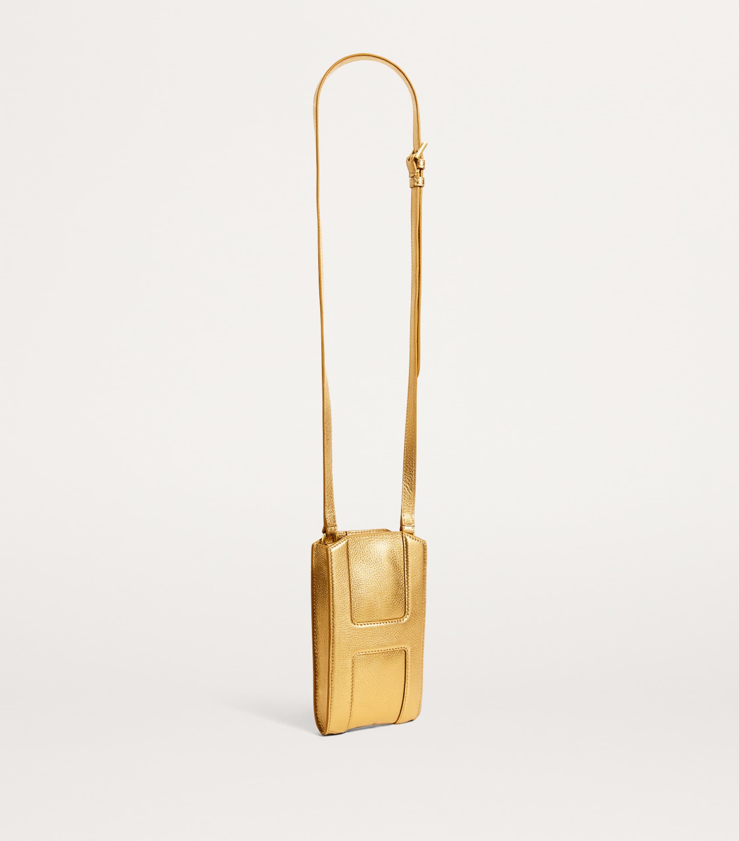 Harrods Leather Metallic Phone Pouch Gold Image 3