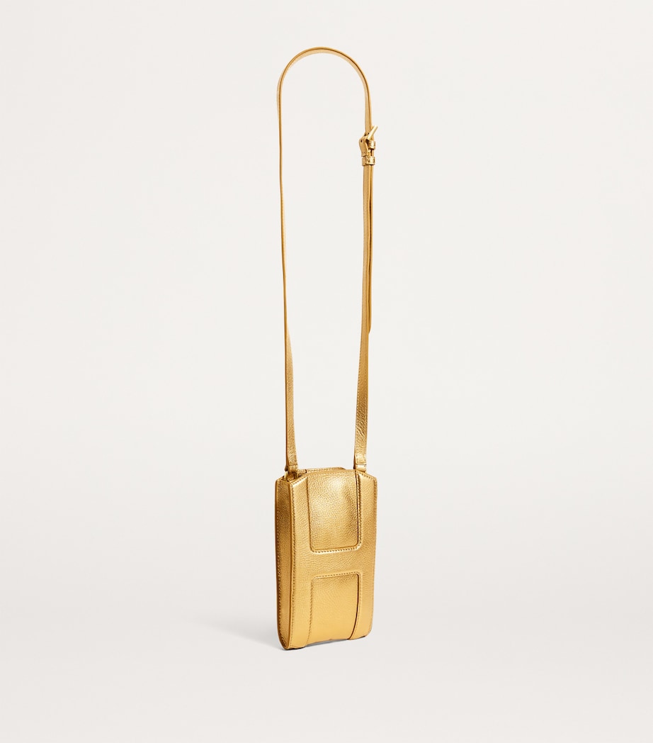 Harrods Leather Metallic Phone Pouch Gold Image 3
