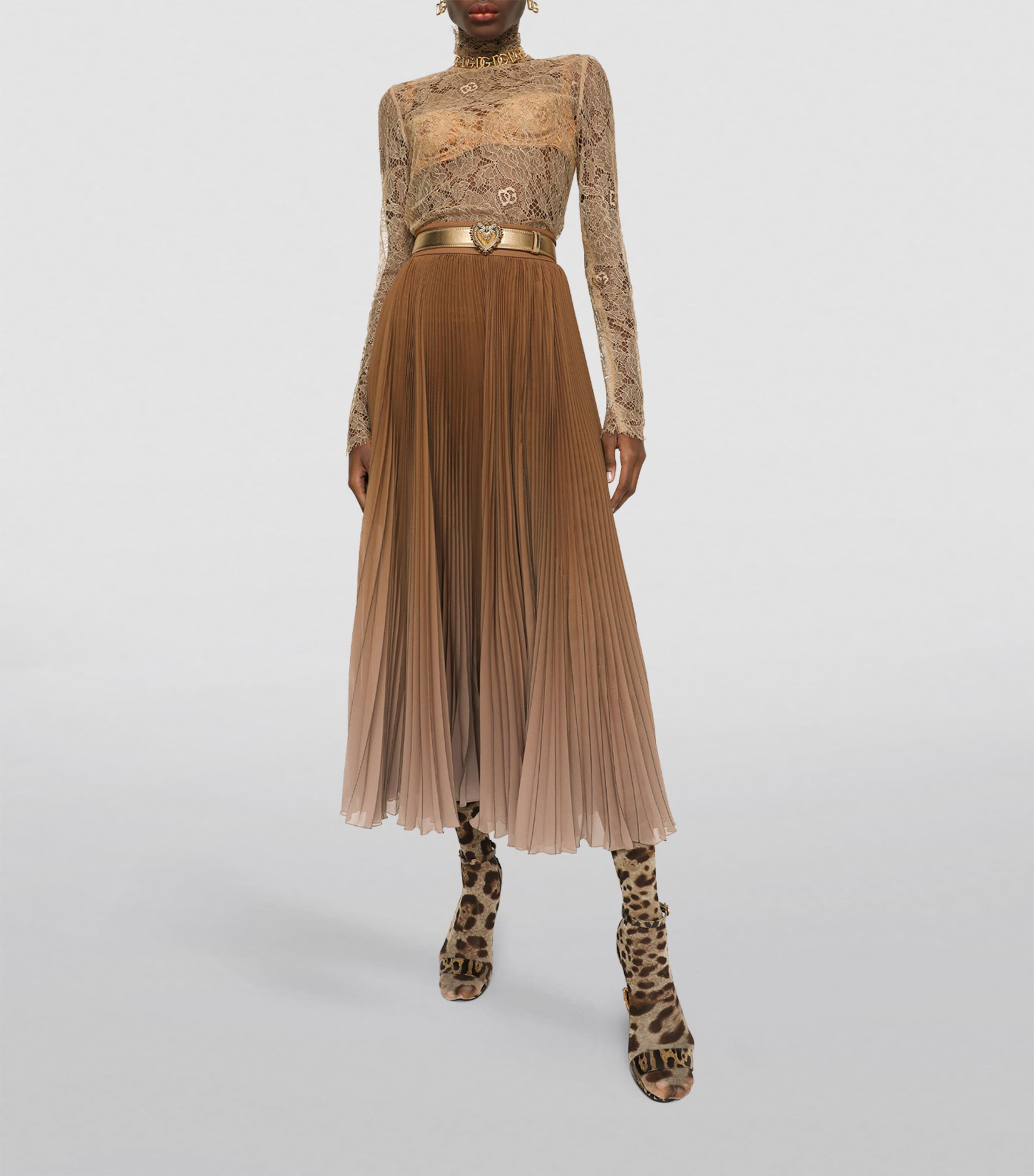 Dolce&Gabbana Womens Lace DG Logo Top Sand Image 2