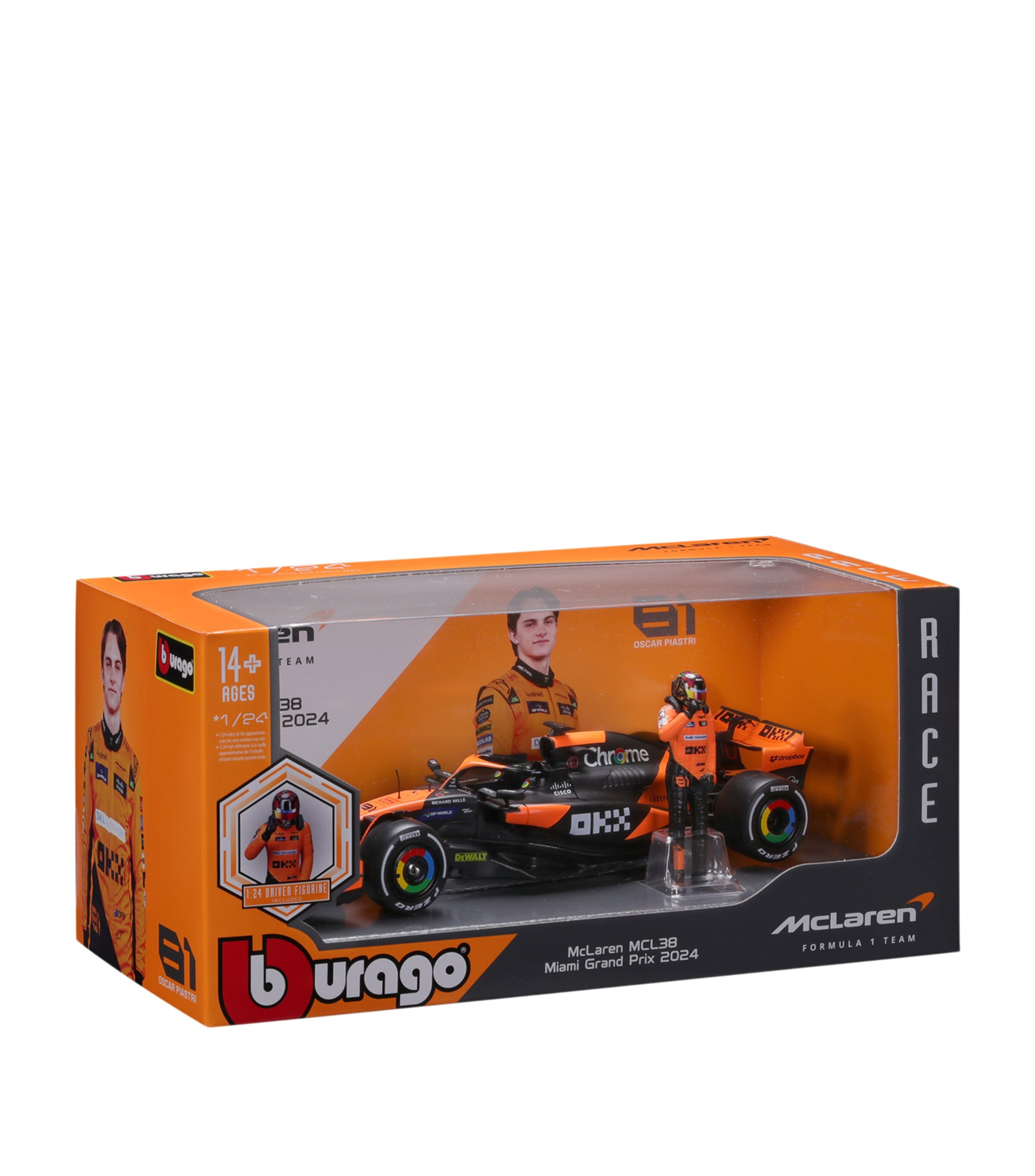 Bburago McLaren F1 MCL38 2024 1:24 Model with Oscar Piastri Figure Image 6