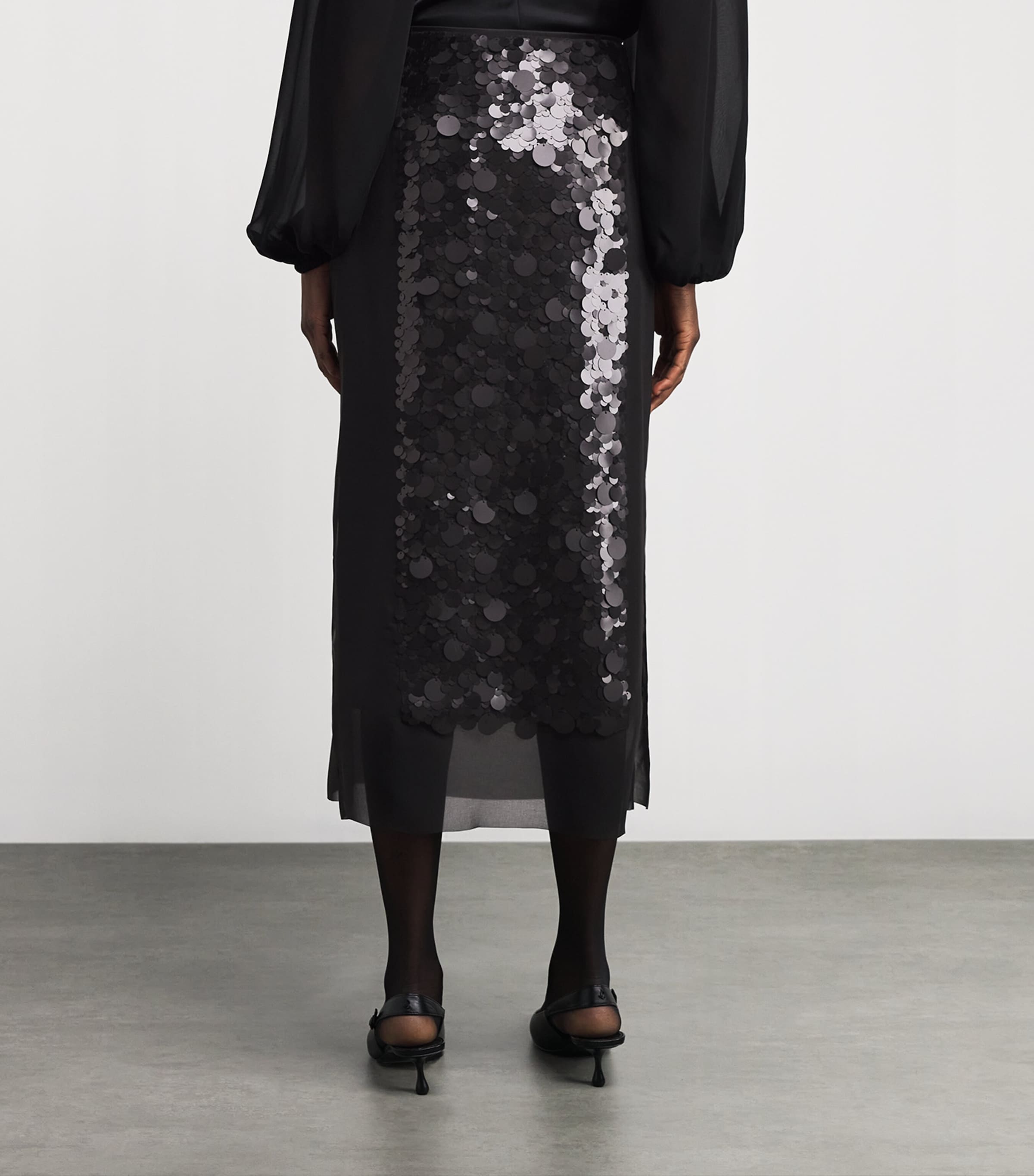 Chiffon Embellished Cambo Midi Skirt BLACK Image 4