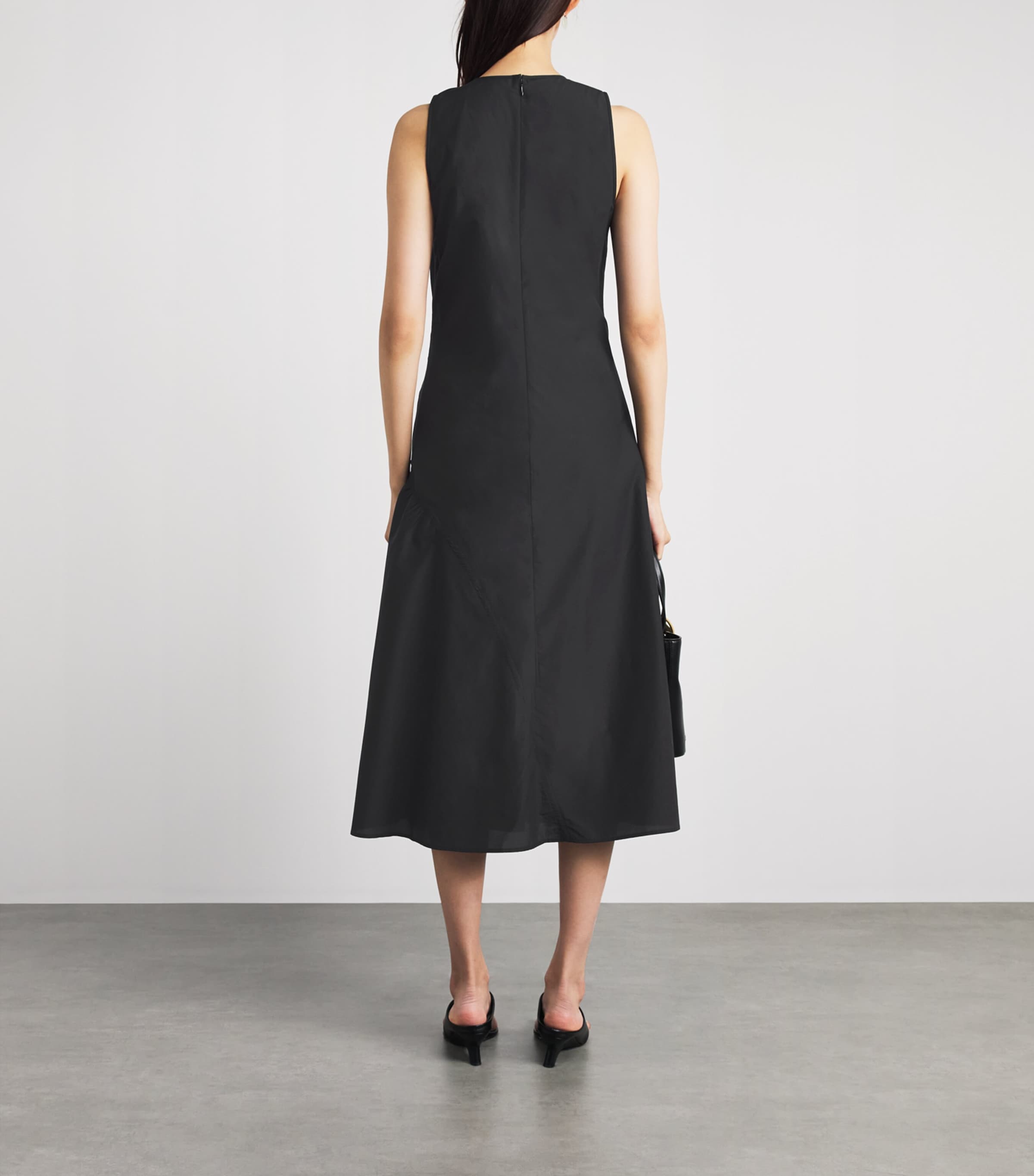 Theory Womens Cotton Ruched Asymmetric Midi Dress Black Image 4