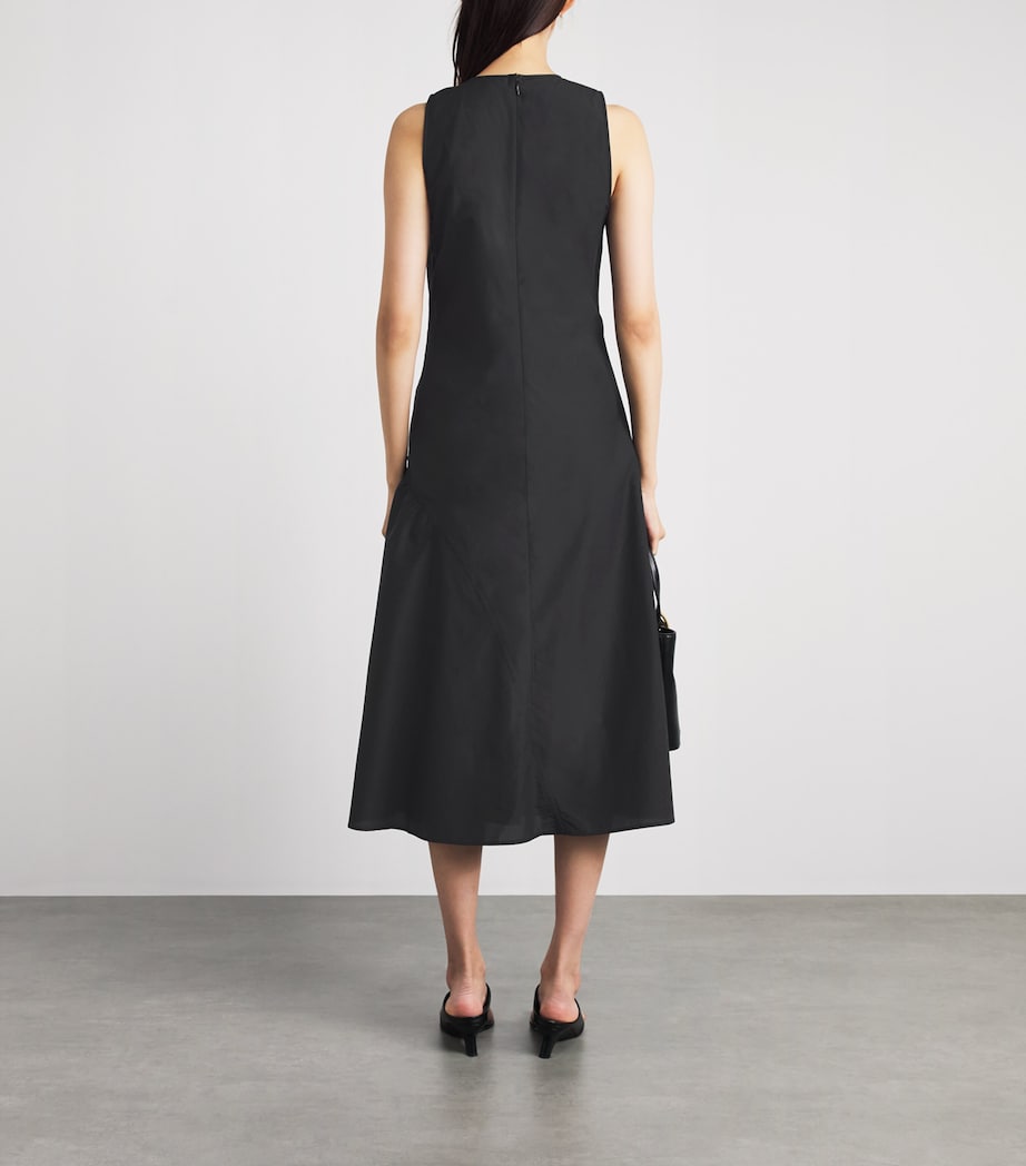 Theory Womens Cotton Ruched Asymmetric Midi Dress Black Image 4