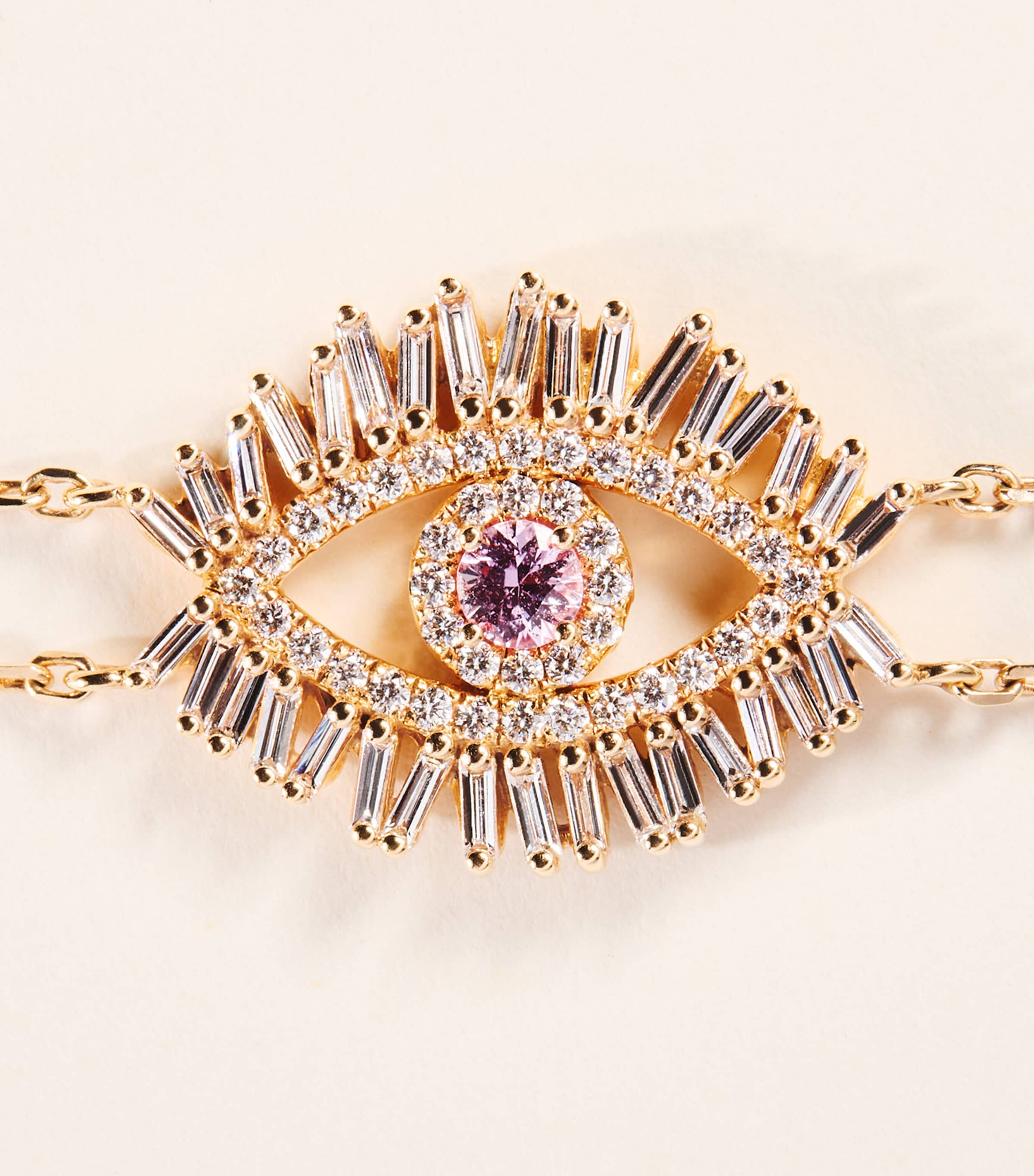 Suzanne Kalan Rose Gold, Diamond and Pink Sapphire Evil Eye Chain Bracelet Rg/p Image 4