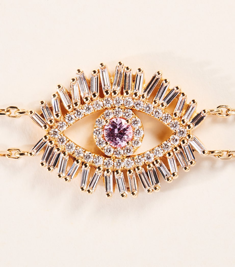 Suzanne Kalan Rose Gold, Diamond and Pink Sapphire Evil Eye Chain Bracelet Rg/p Image 4