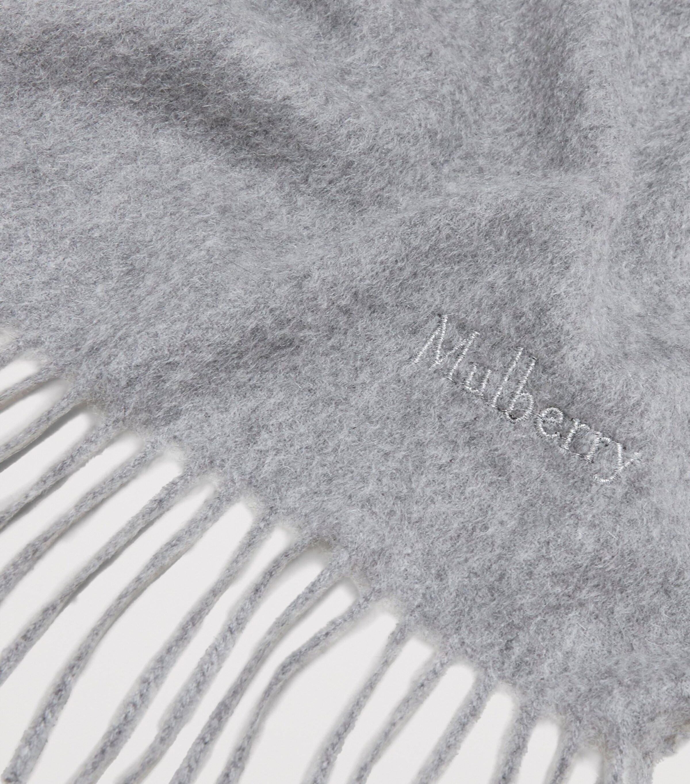 Mulberry Cashmere Fringed Scarf Light Grey Melange Image 3