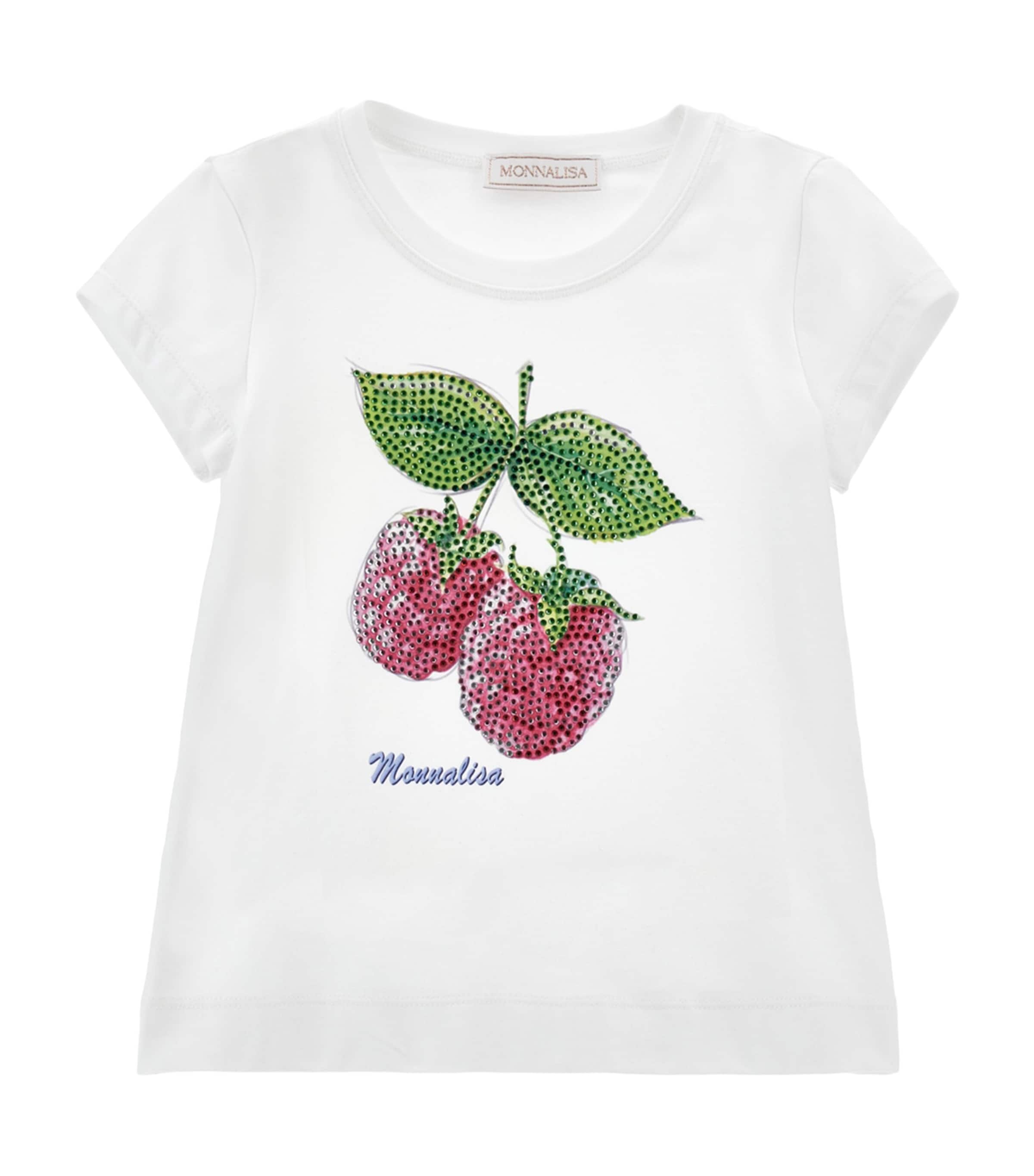 Monnalisa Himbeer-t-shirt Mit Strasssteinen In White