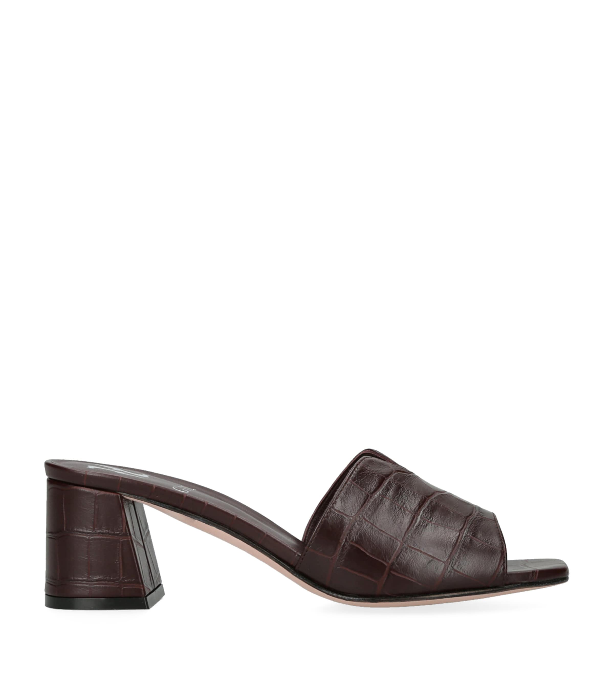 Gina Leather Croc-Embossed Arles Mules Wine Image 1